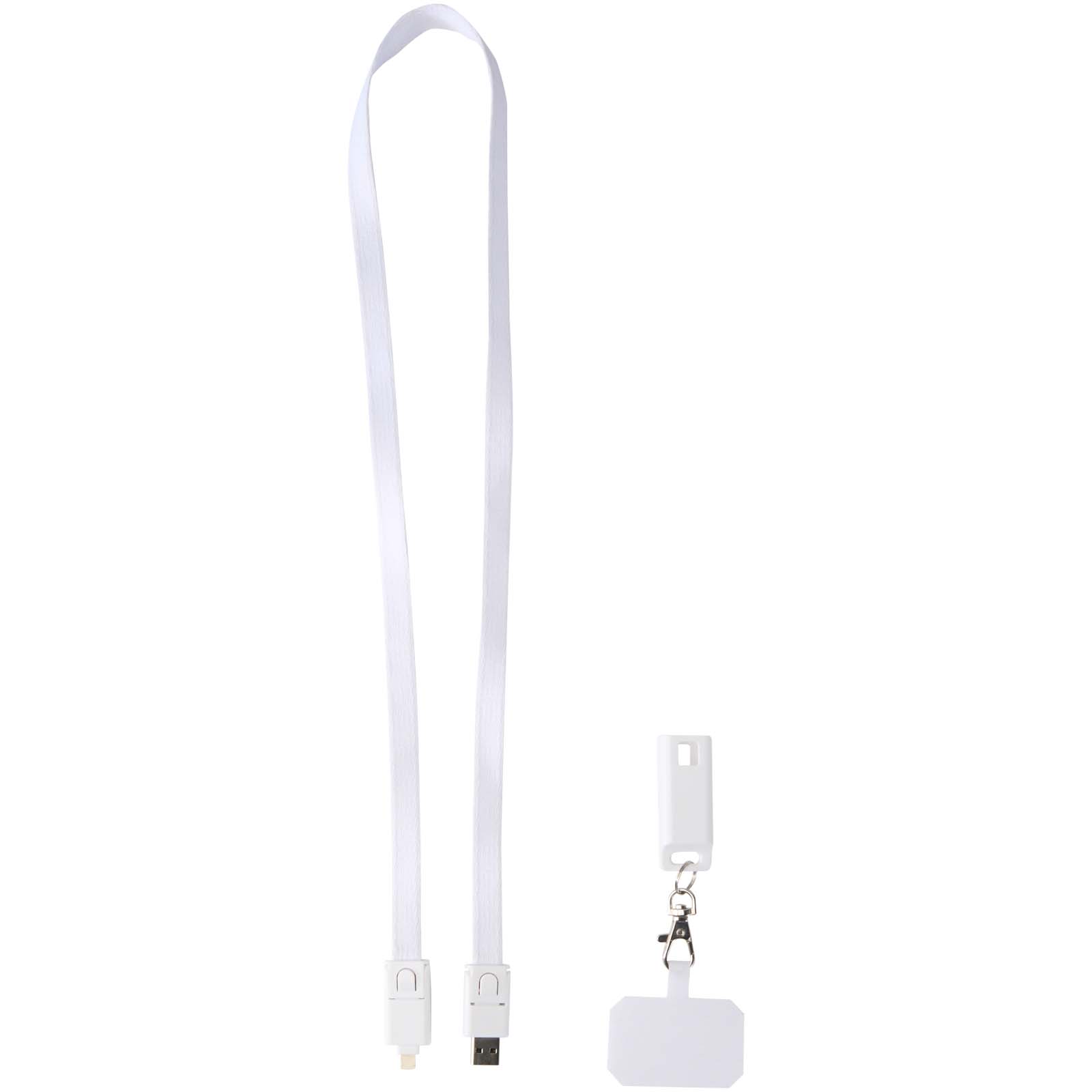 Franz 5 in 1 Lanyard Kabel aus recyceltem Kunststoff für Smartphones mit integrierter Datensynchronisierung und 65 W Schnelll weiss