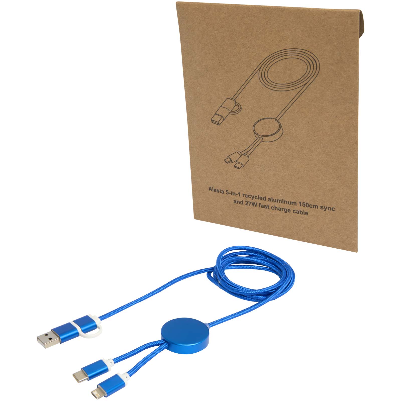 Alasia 150 cm 5-in-1 Kabel aus recyceltem Kunststoff für Datenübertragung und 27W Schnellladung royalblau