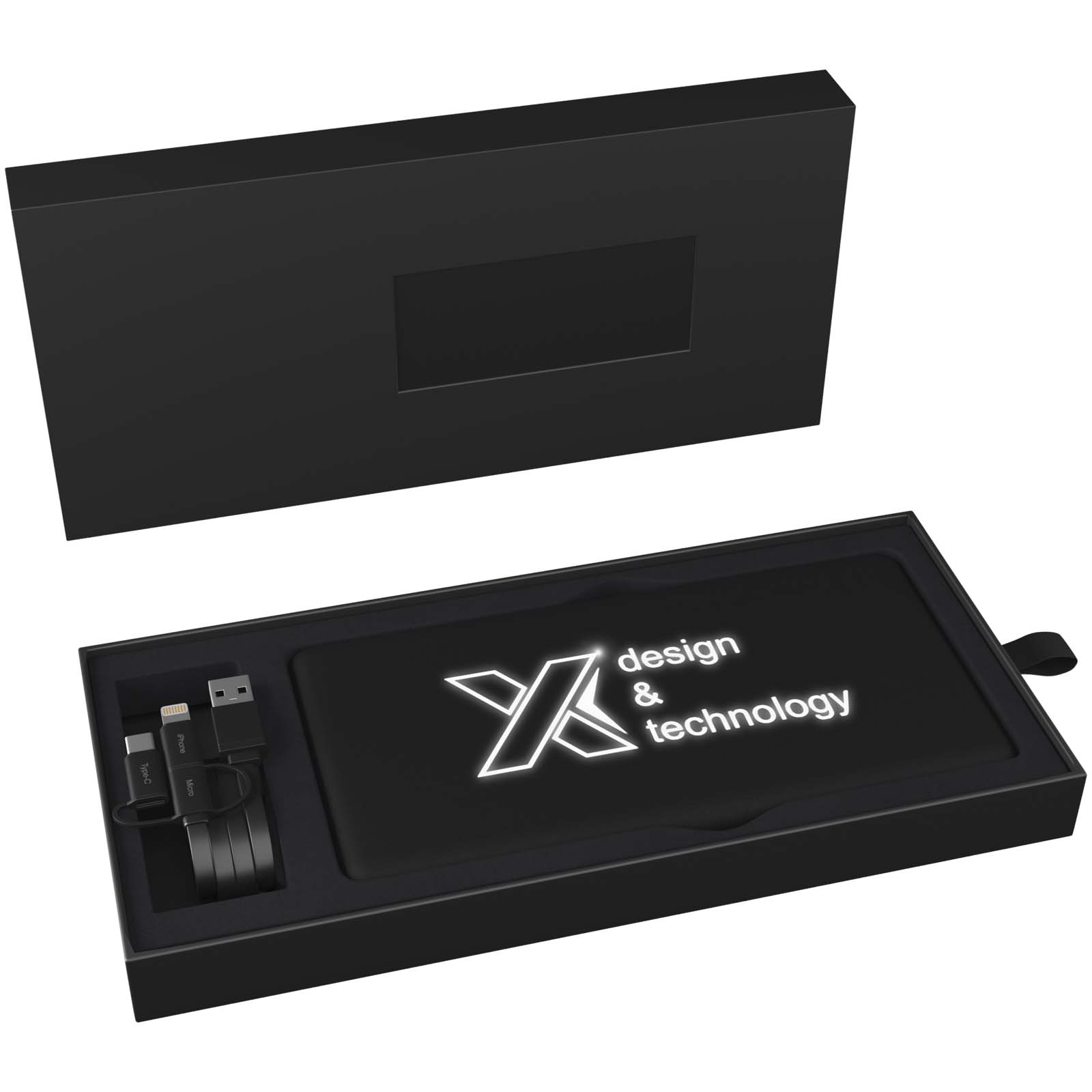 SCX.design P30 8000 mAh Solar Powerbank mit Leuchtlogo schwarz