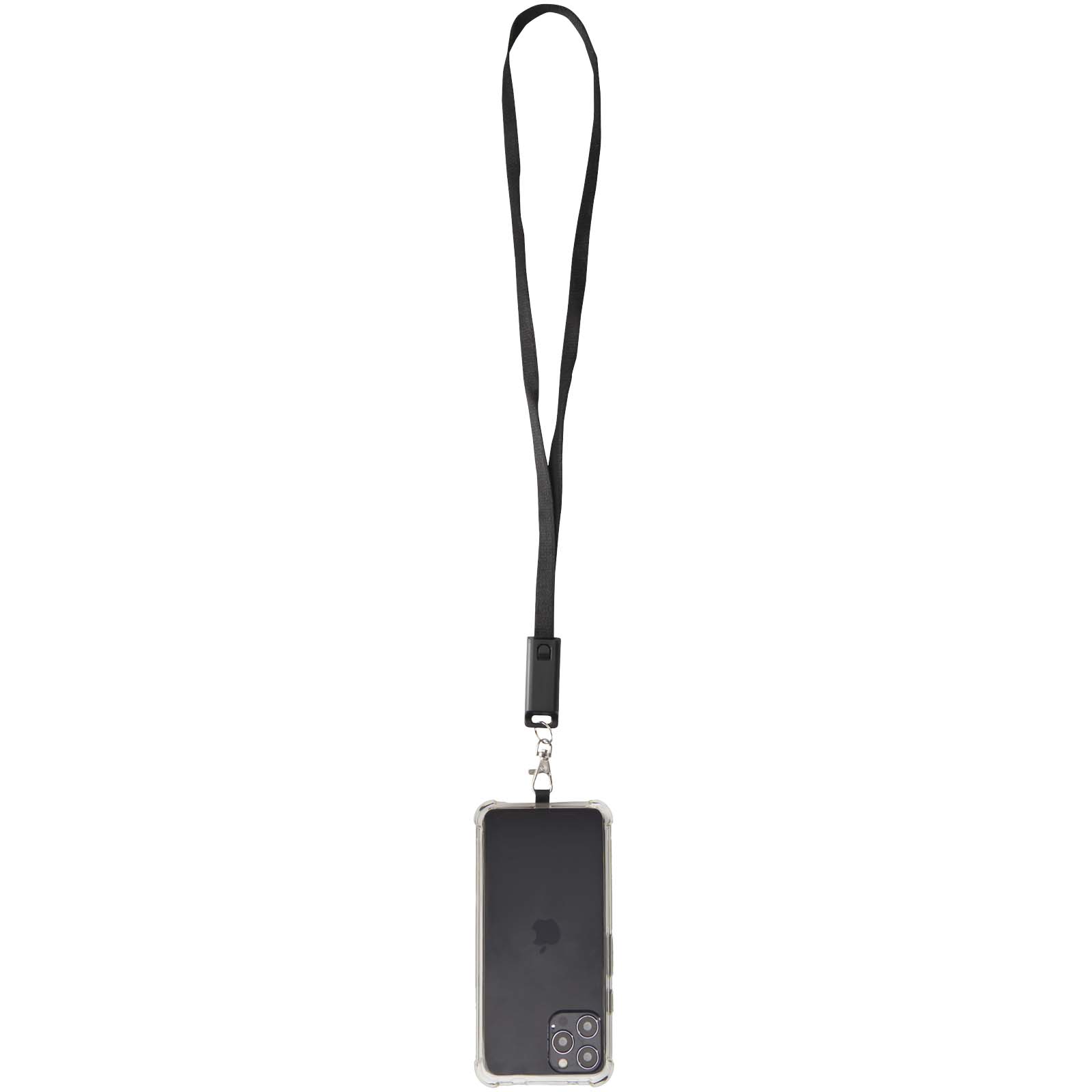 Franz 5 in 1 Lanyard Kabel aus recyceltem Kunststoff für Smartphones mit integrierter Datensynchronisierung und 65 W Schnelll schwarz