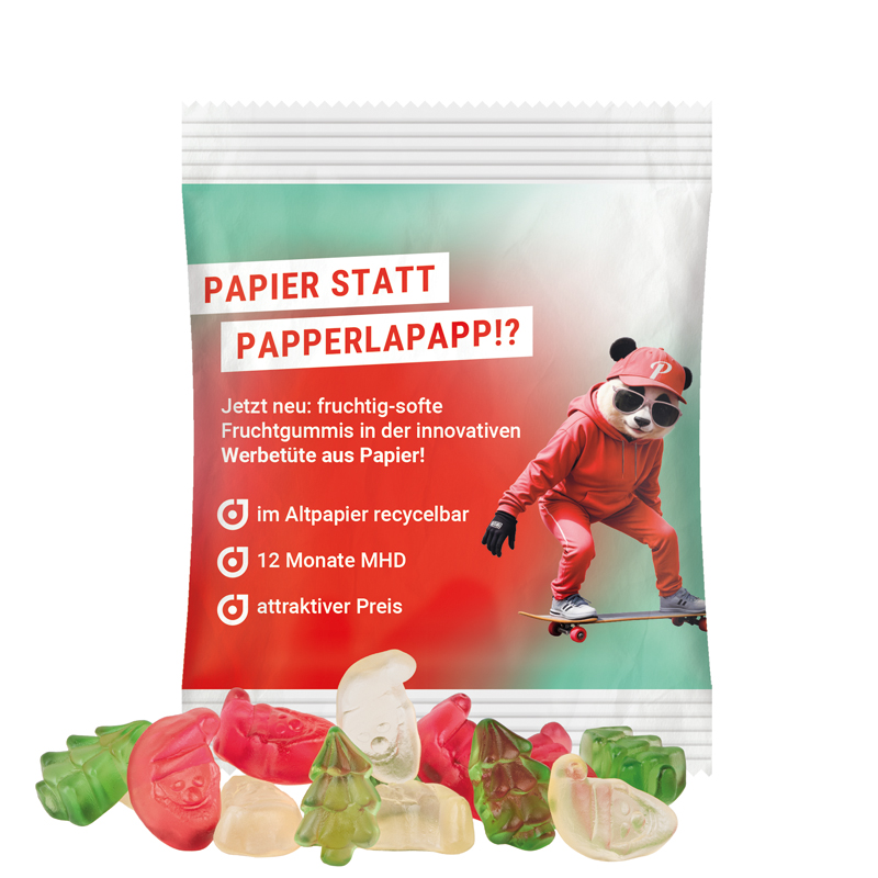 Minitüte 10 g, transparente kompostierbare Folie, Trolli Fruchtgummi Weihnachtsmischung
