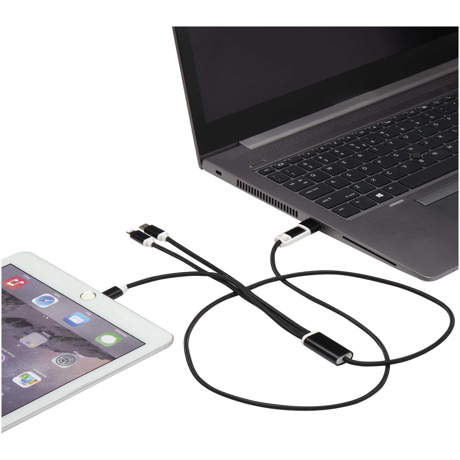 Versatile 5-in-1 Ladekabel aus recyceltem Aluminium schwarz
