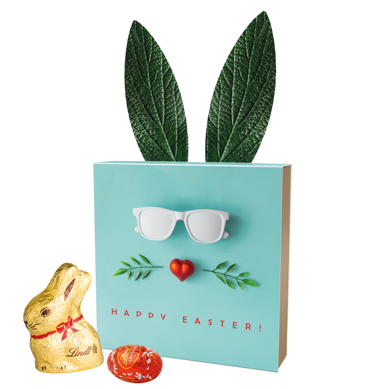 Lindt Präsent im Werbeschuber, Kleine Kostbarkeiten Goldhase