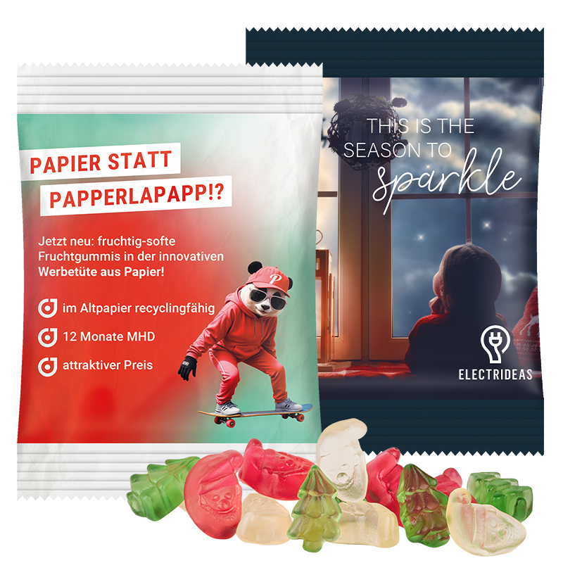 Minitüte 15 g, transparente kompostierbare Folie, Trolli Fruchtgummi Weihnachtsmischung