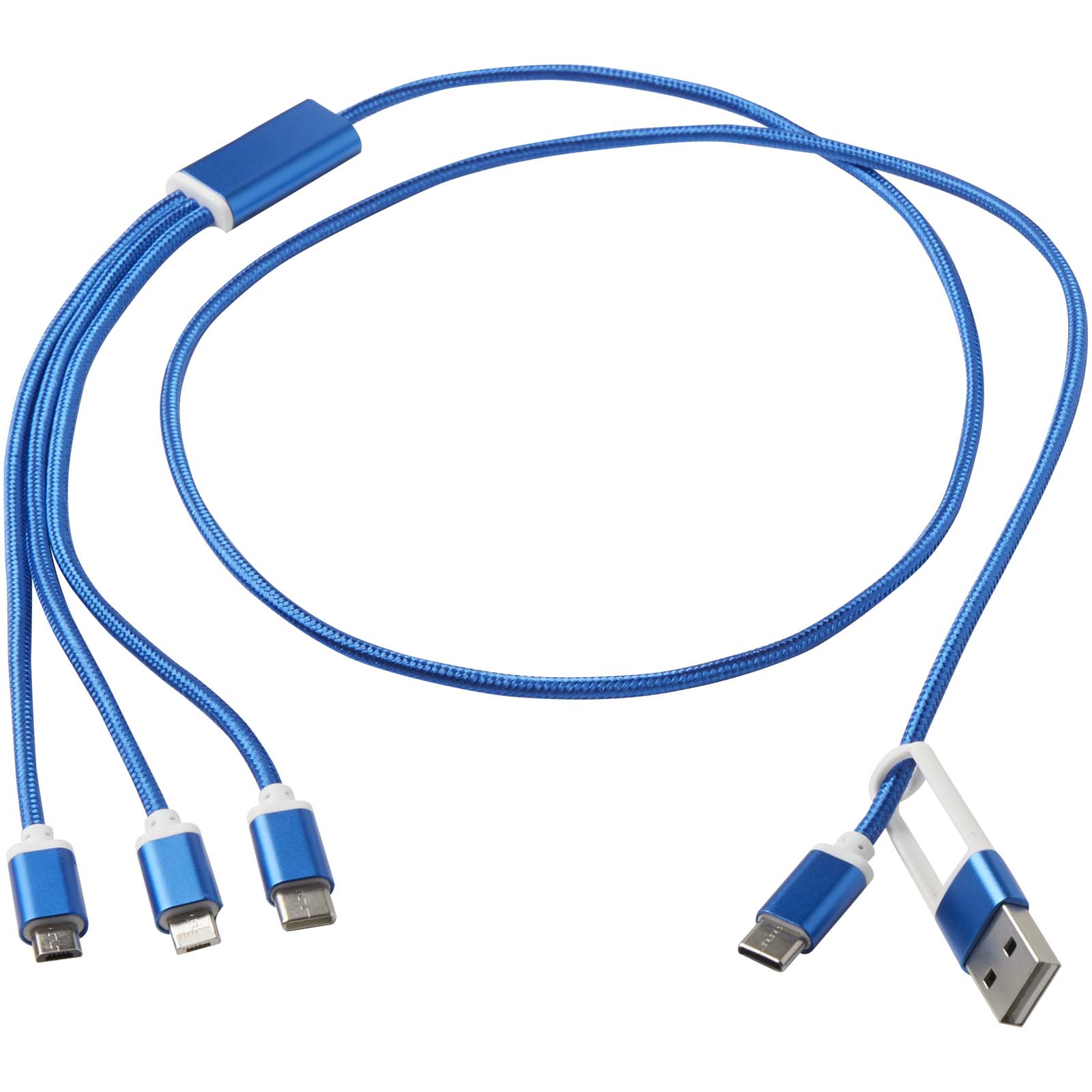 Versatile 5-in-1 Ladekabel aus recyceltem Aluminium royalblau