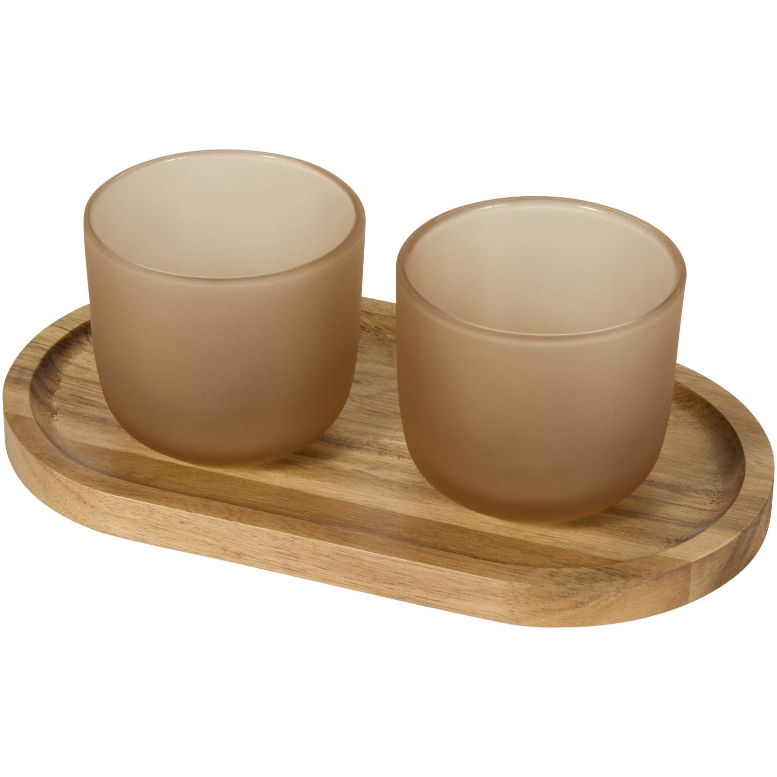 Male Set aus Holztablett und Glastassen, matt oatmeal