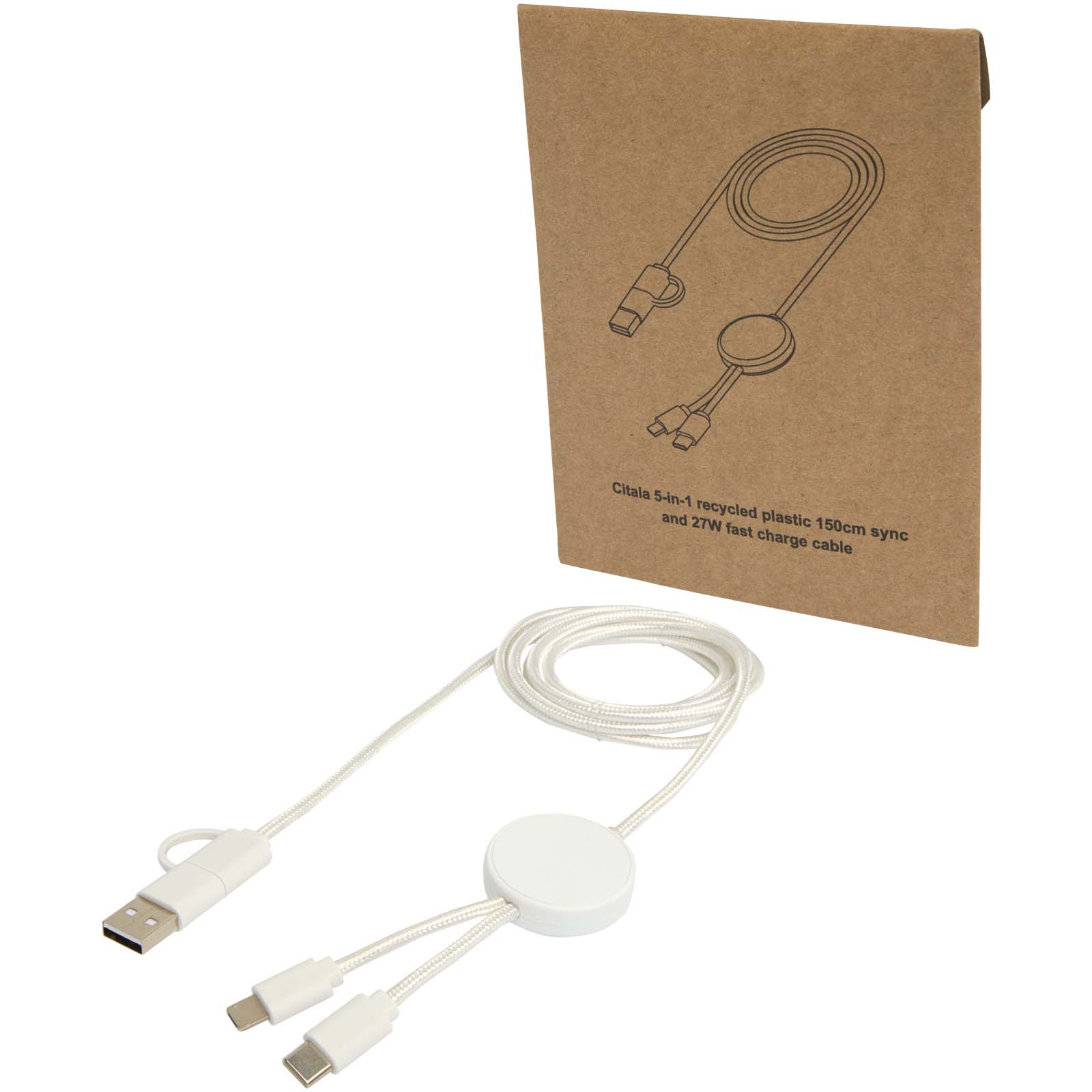 Citala 150 cm 5-in-1 Kabel aus recyceltem Kunststoff für Datenübertragung und 27W Schnellladung weiss