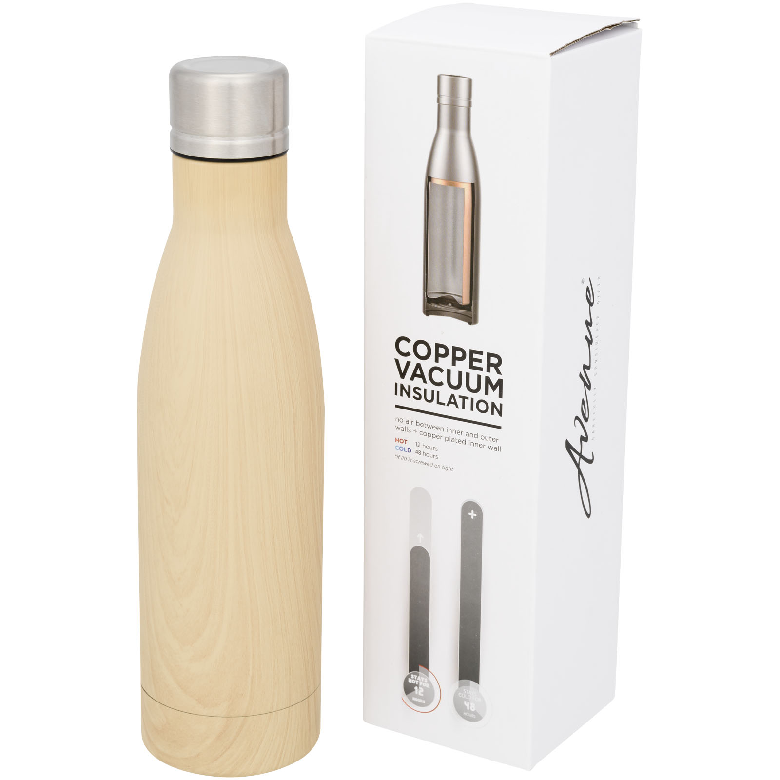 Vasa Kupfer-Vakuum Isolierflasche in Holzoptik, 500 ml braun