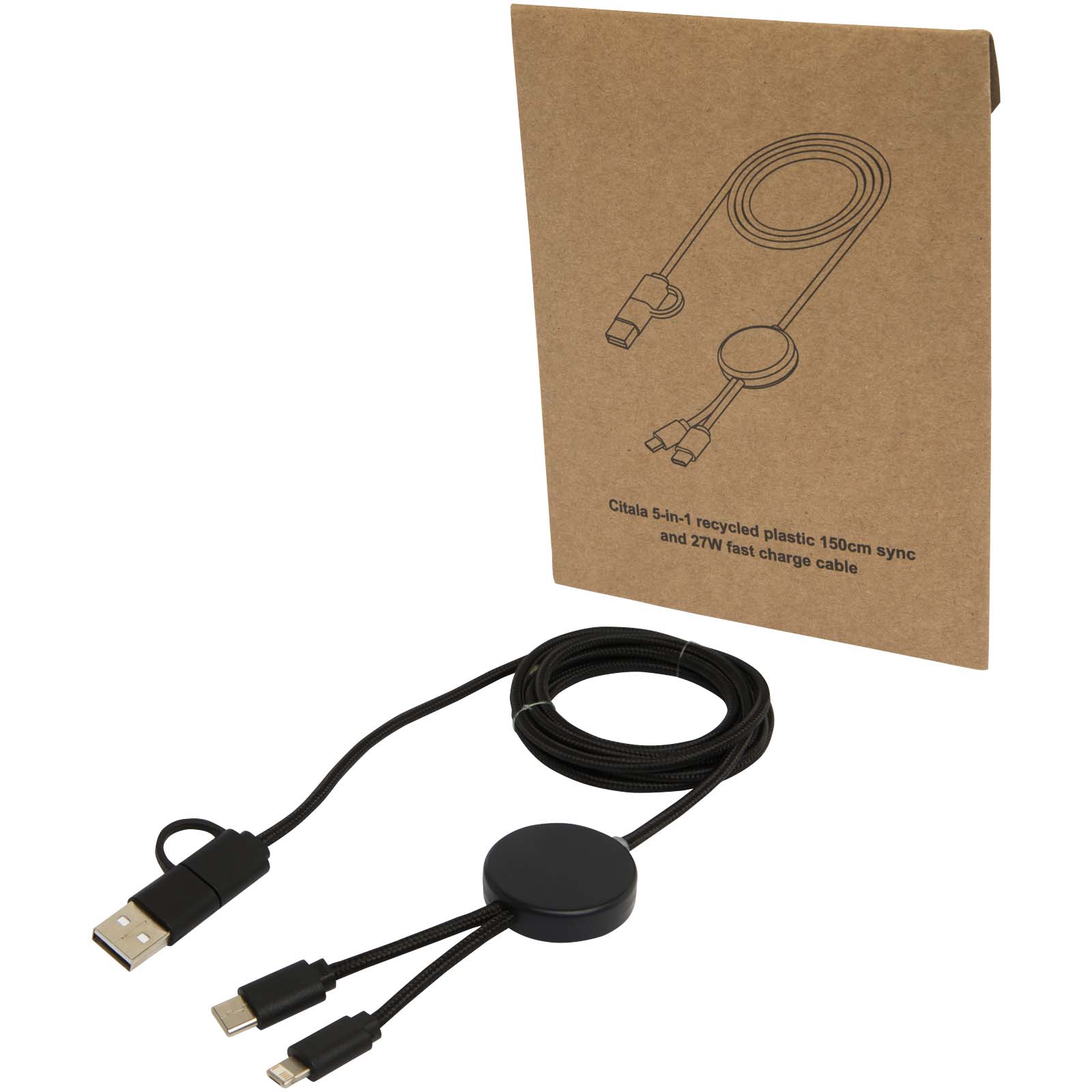 Citala 150 cm 5-in-1 Kabel aus recyceltem Kunststoff für Datenübertragung und 27W Schnellladung schwarz