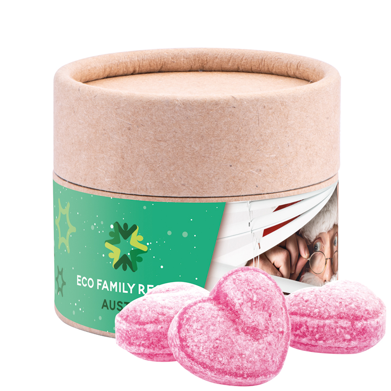 Papierdose Eco Mini, Glühweinherzen-Bonbons