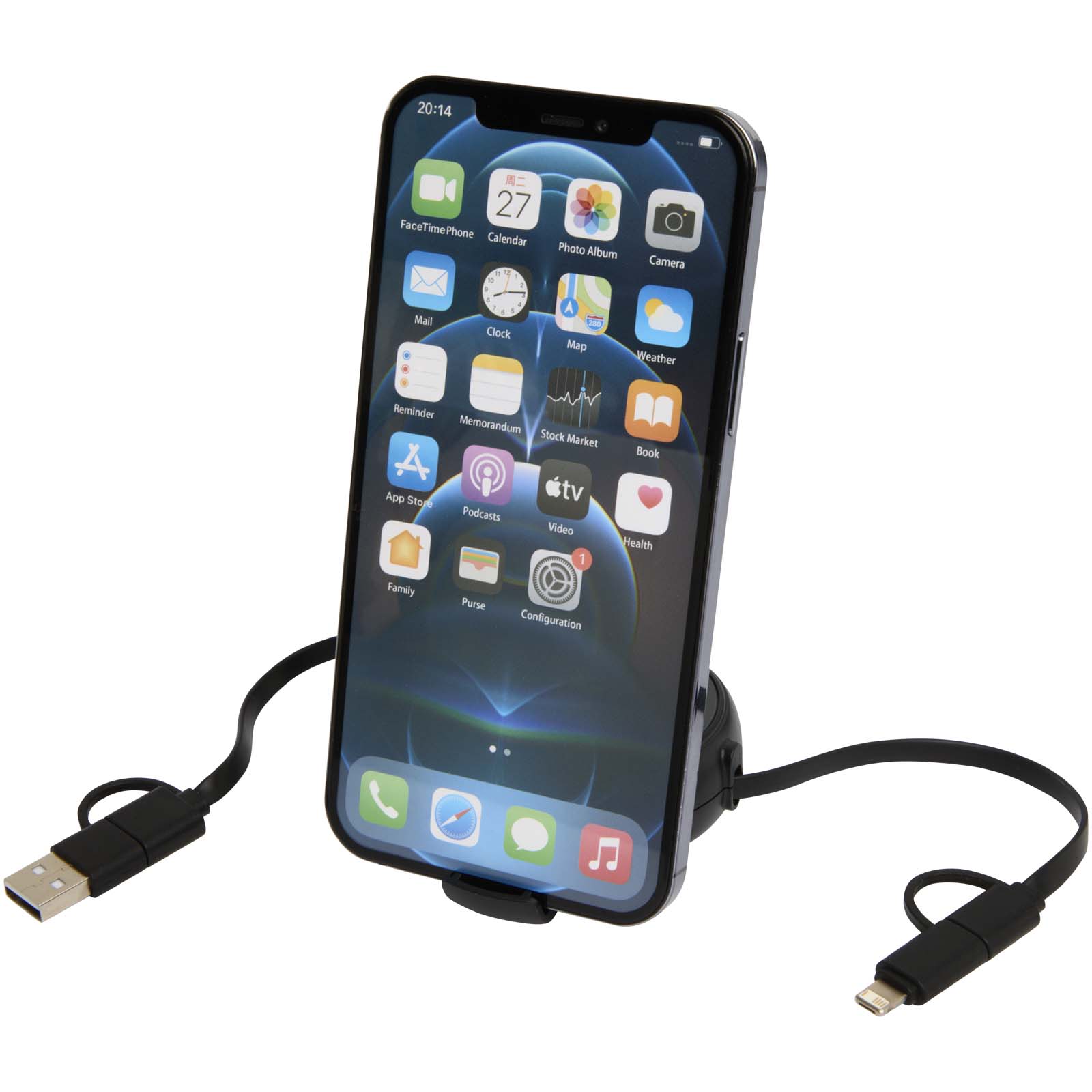Alasia 100 cm 5-in-1 Kabel aus recyceltem Kunststoff und Aluminium, einziehbar, für Datenübertragung und mit 45W Schnellladun schwarz