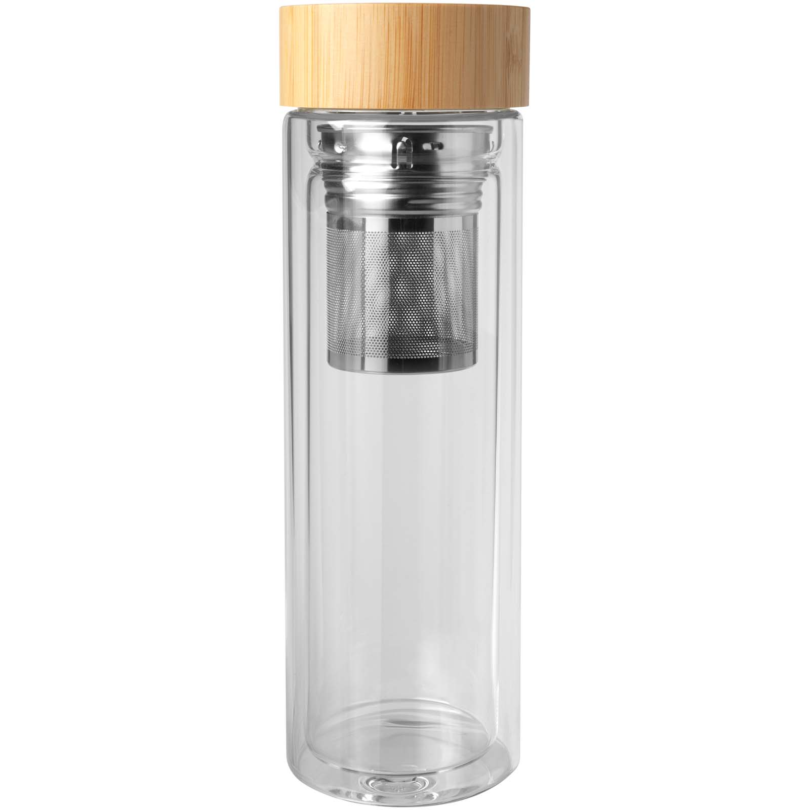 Bailey 400 ml Flasche aus Borosilikatglas mit Infuser und Bambusdeckel transparent klar