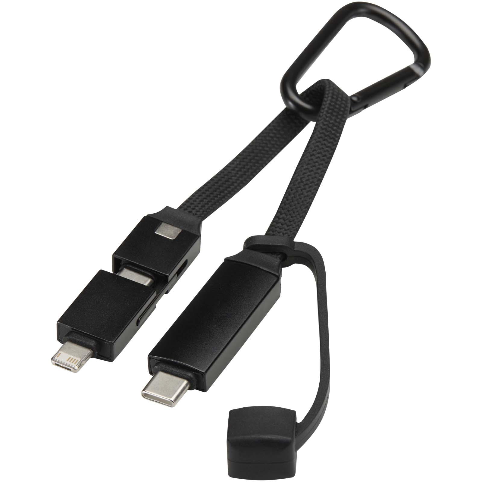 Algieba 65 W 3-in-1-Ladekabel aus recyceltem Aluminium mit Karabinerhaken schwarz