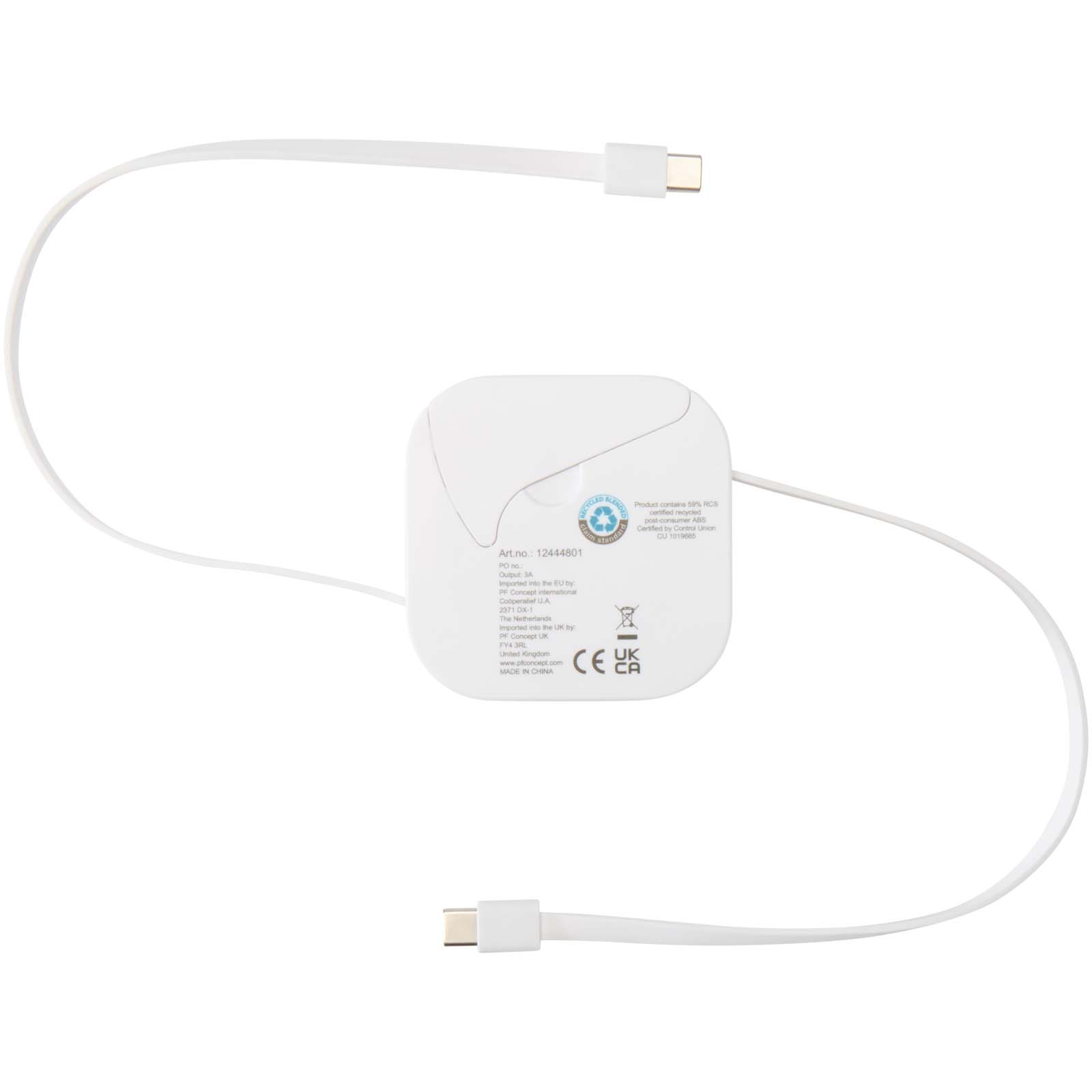 Gloas Aufrollbares 5 in 1 Kabel aus Recyclingmaterial mit Datensynchronisierung und 100 W Schnellladefunktion sowie Smartphon weiss