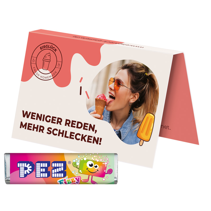 Werbekarte Visitenkartenformat, PEZ Bonbonriegel Zitrone