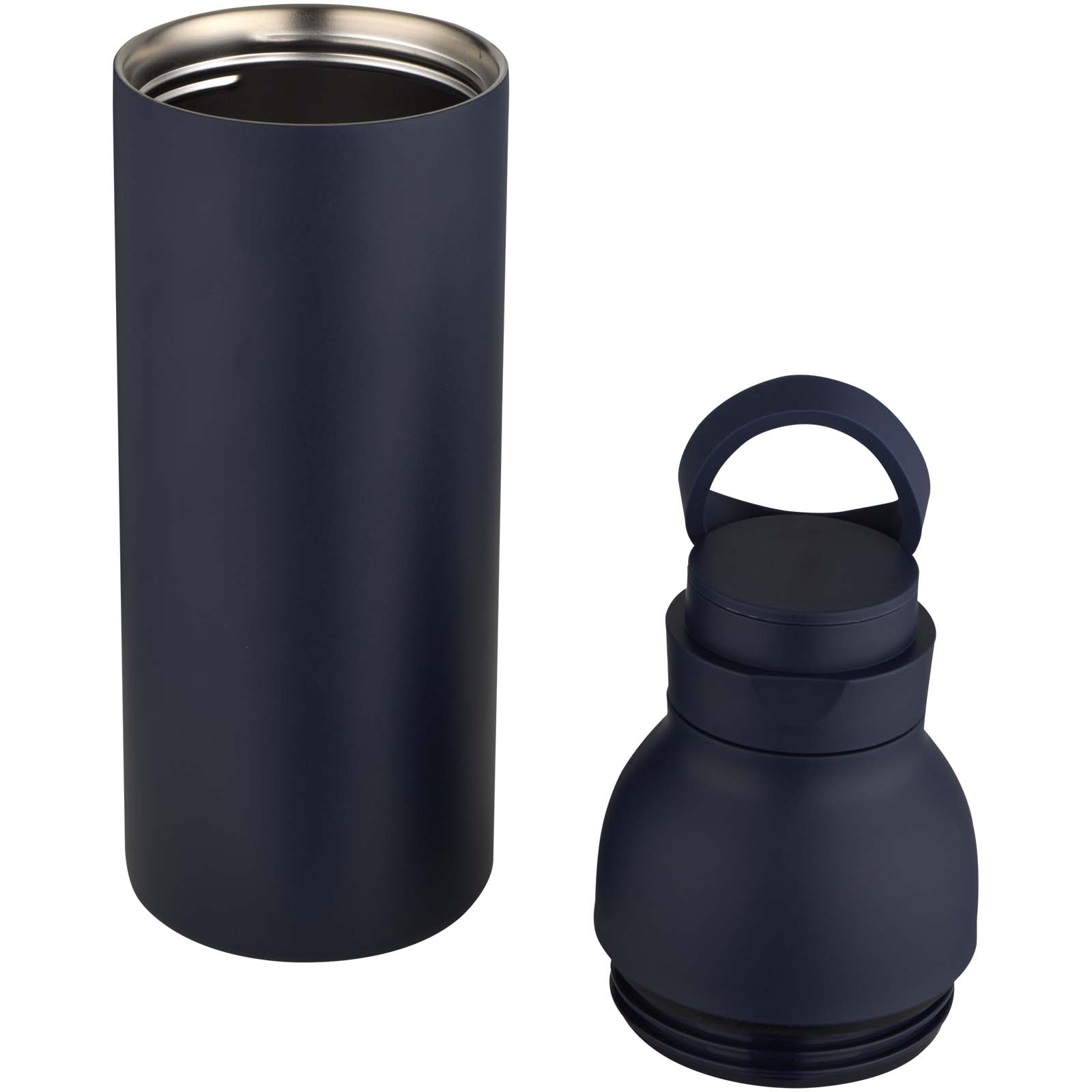 Illuminate 650 ml RCS-zertifizierte doppelwandige Trinkflasche aus recyceltem Edelstahl mit 3-teiligem Deckelset navy
