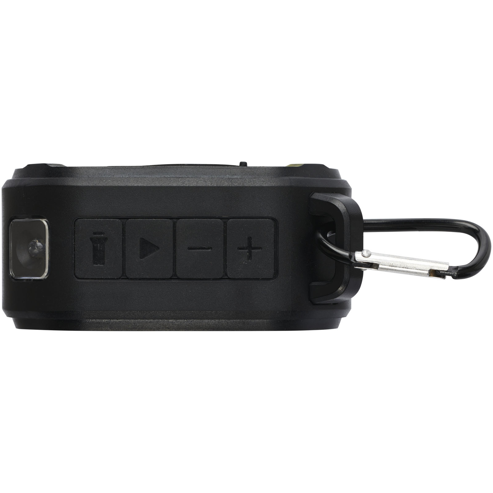 Solo 3W IPX5 Solar Bluetooth®-Lautsprecher aus recyceltem RCS Kunststoff mit Karabinerhaken schwarz