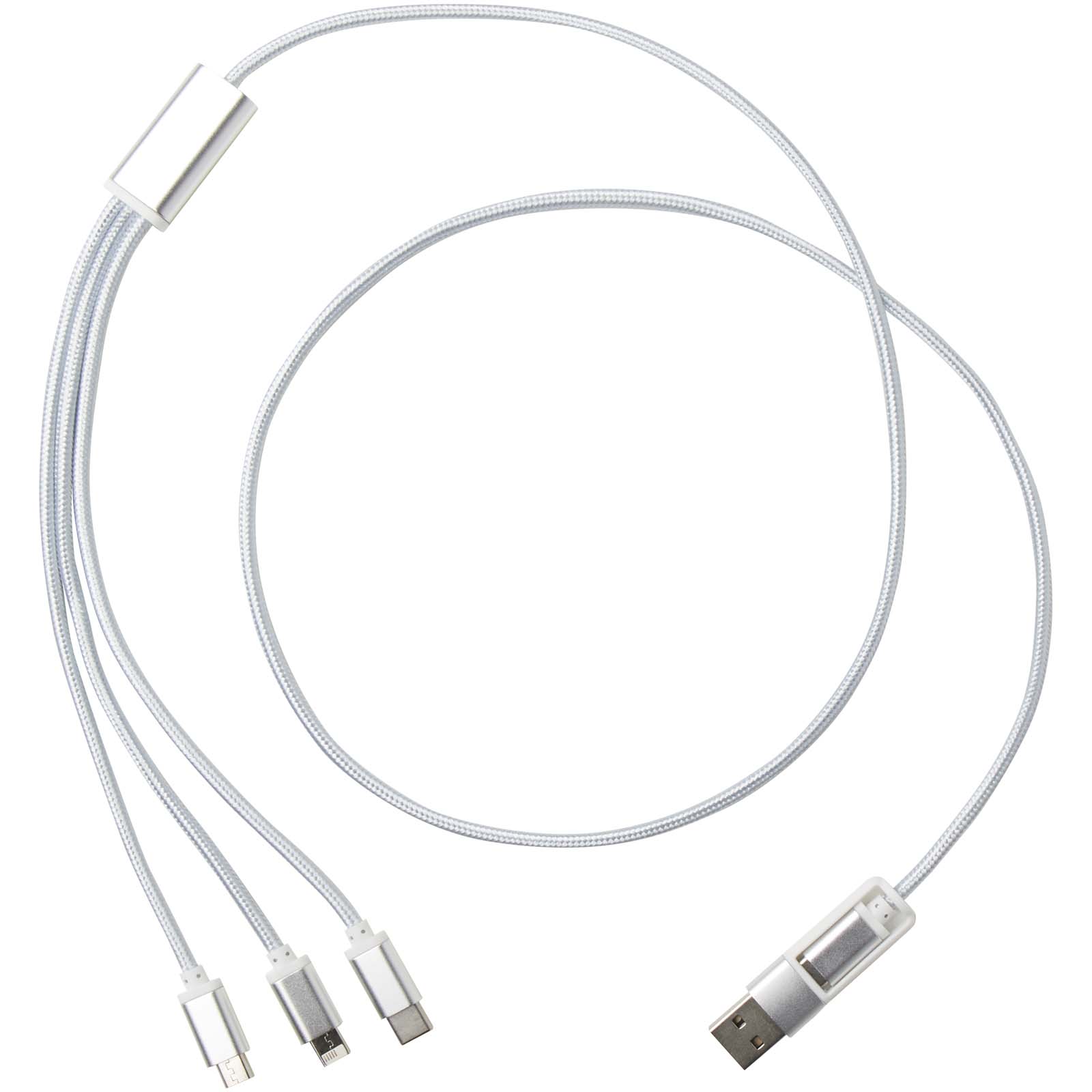 Versatile 5-in-1 Ladekabel aus recyceltem Aluminium silber