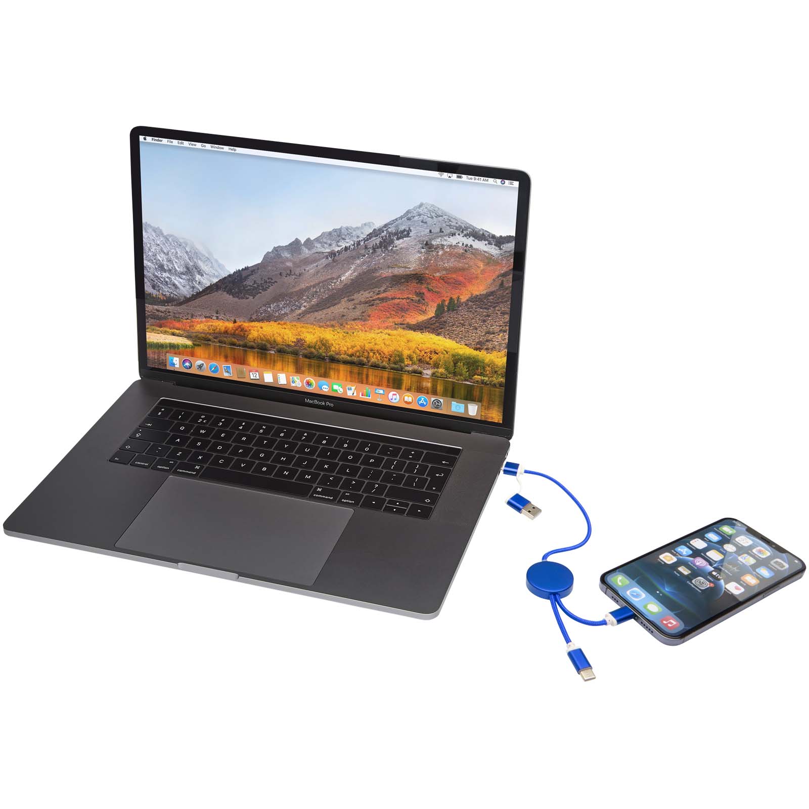 Alasia 30 cm 5-in-1 Kabel aus recyceltem Kunststoff für Datenübertragung und 27W Schnellladung royalblau