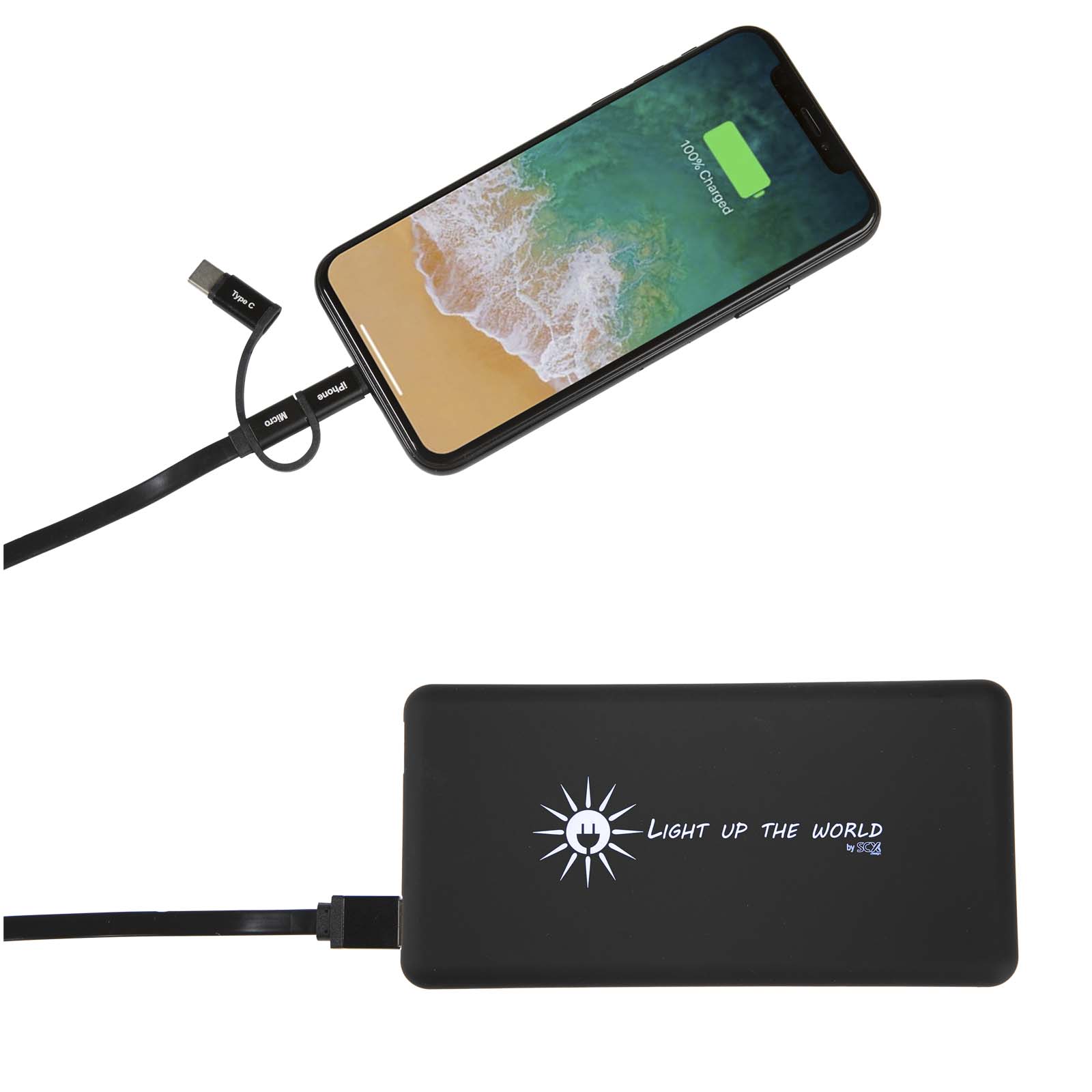 SCX.design P30 8000 mAh Solar Powerbank mit Leuchtlogo schwarz