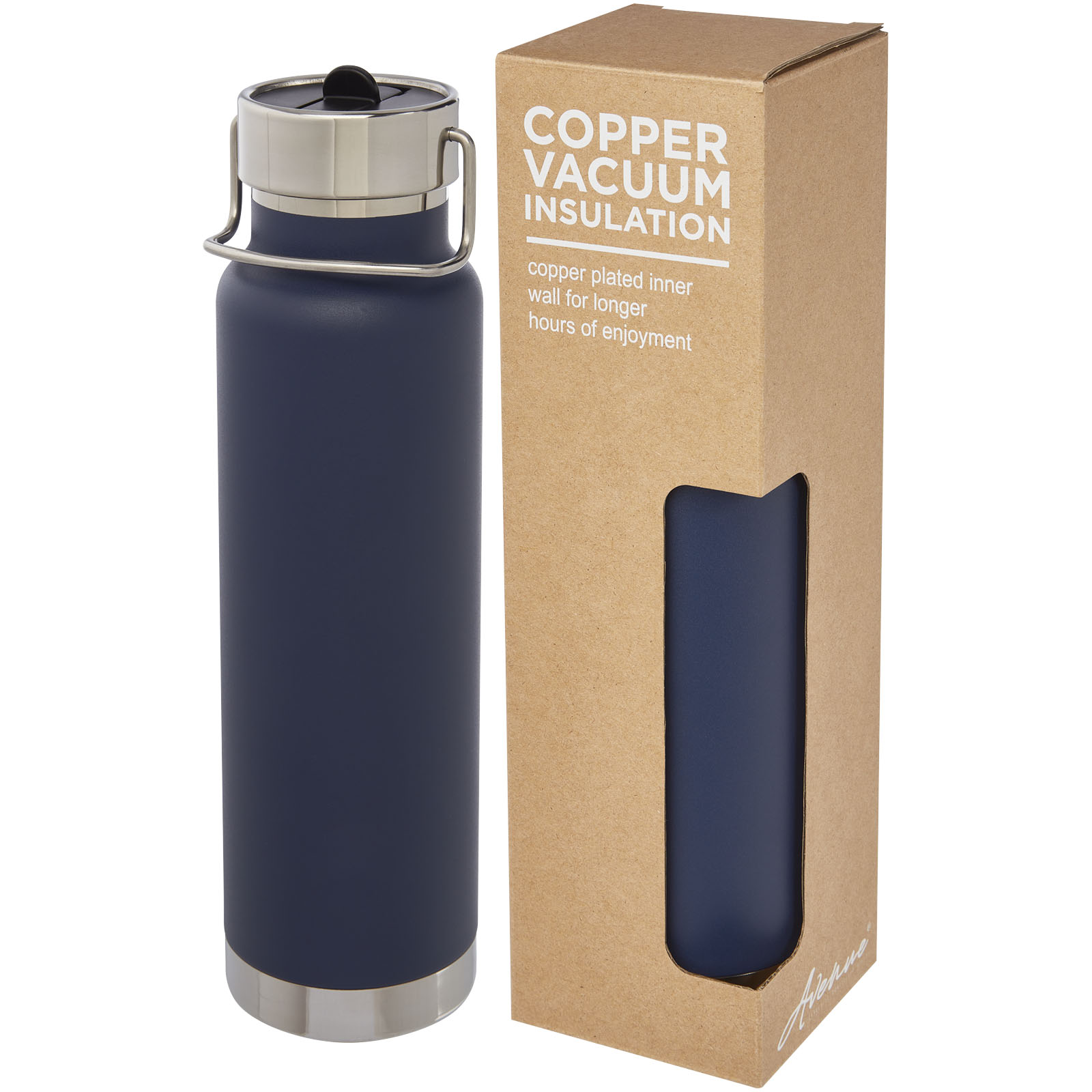 Thor 750 ml Kupfer-Vakuum Sportflasche mit Trinkhalm dunkelblau