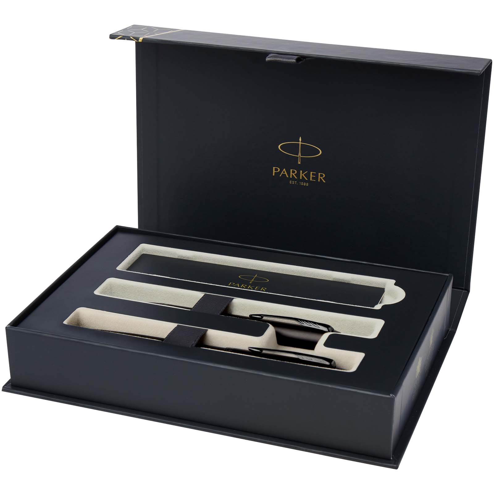 Parker IM achromatisches Kugelschreiber und Tintenroller Set mit Präsentbox (schwarze/blaue Mine) schwarz