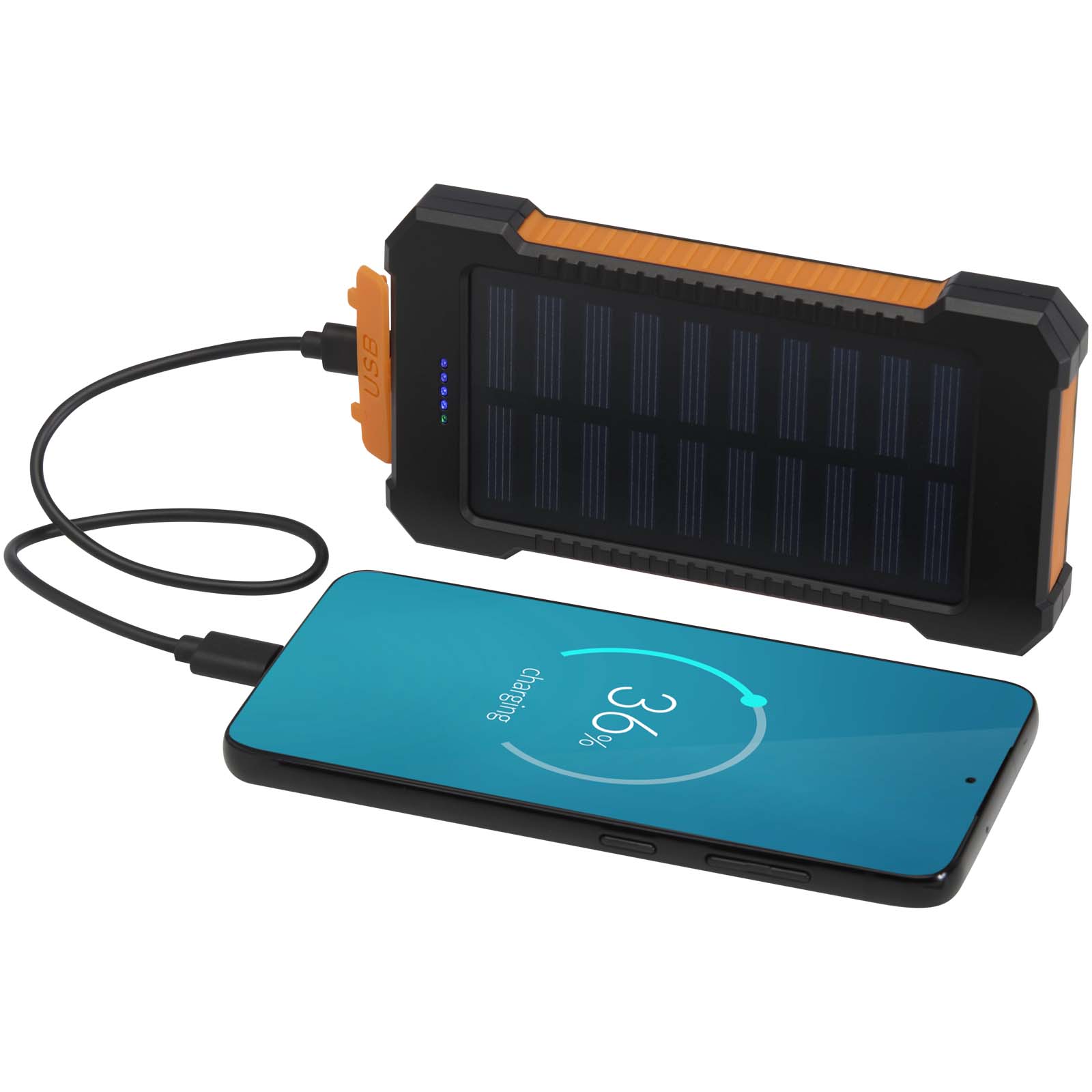 Altair 10 W 5000 mAh robuste Solar Powerbank aus recyceltem Kunststoff mit integrierter Taschenlampe schwarz