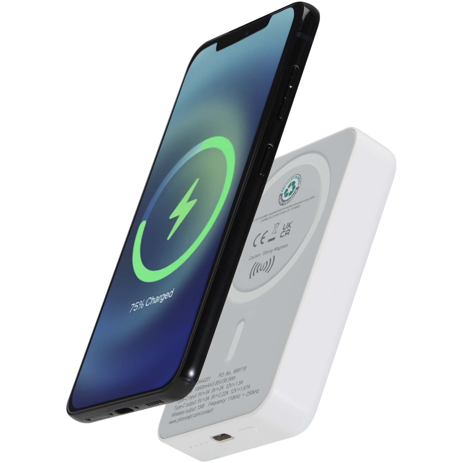 Acrab 15 W 10.000 mAh magnetische kabellose Powerbank mit 20 W PD aus recyceltem Kunststoff weiss