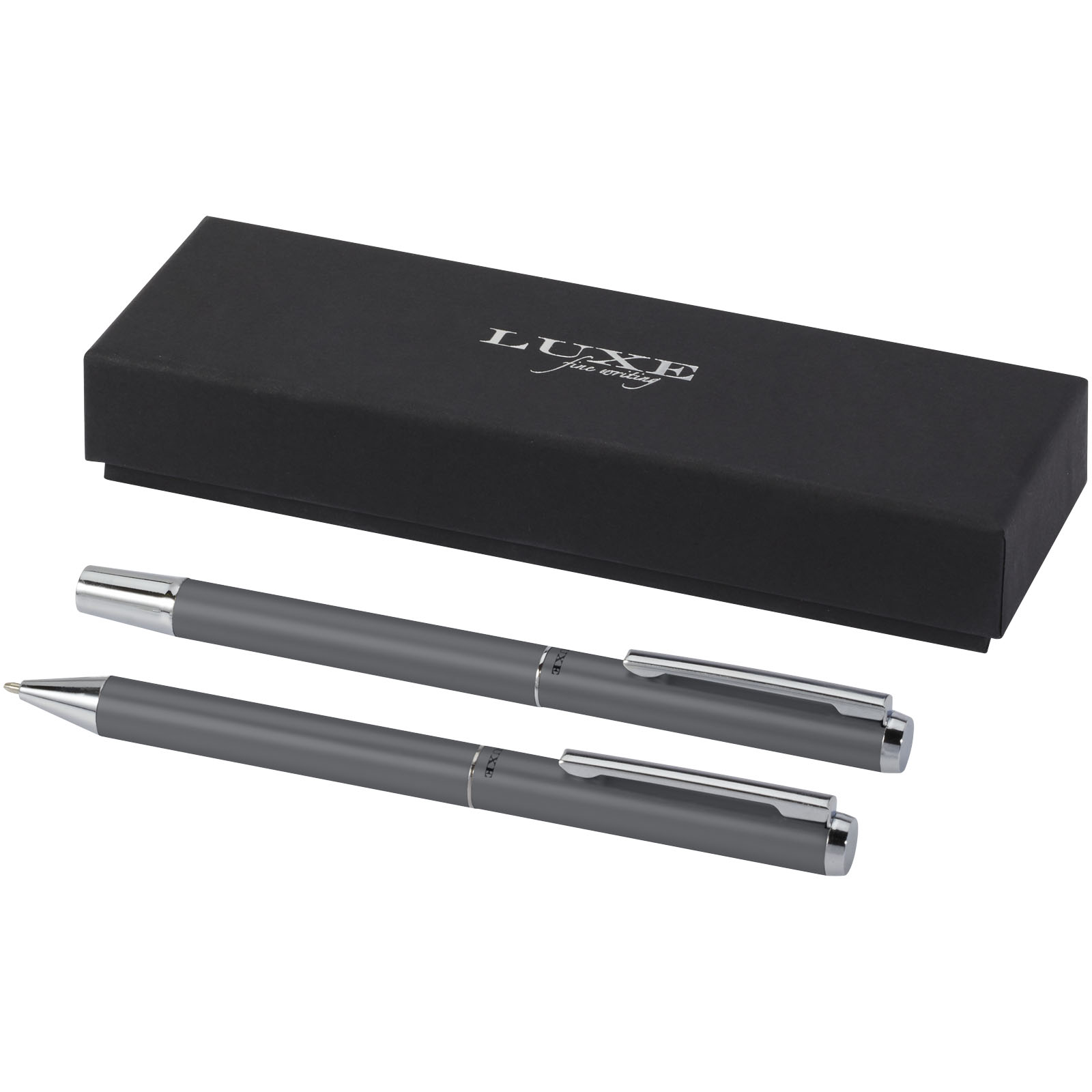 Lucetto Set mit Kugelschreiber und Tintenroller aus recyceltem Aluminium (schwarze Mine) grau