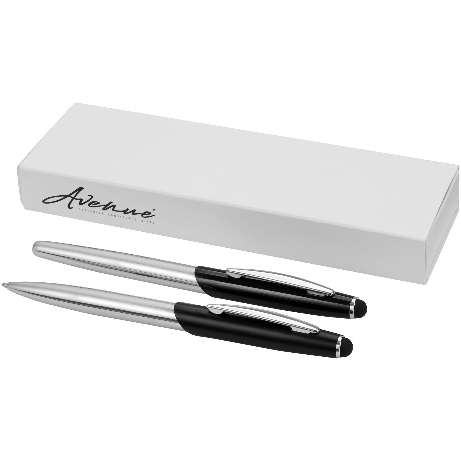 Geneva Stylus Kugelschreiber- und Tintenrollerset (blaue Mine) silber, schwarz