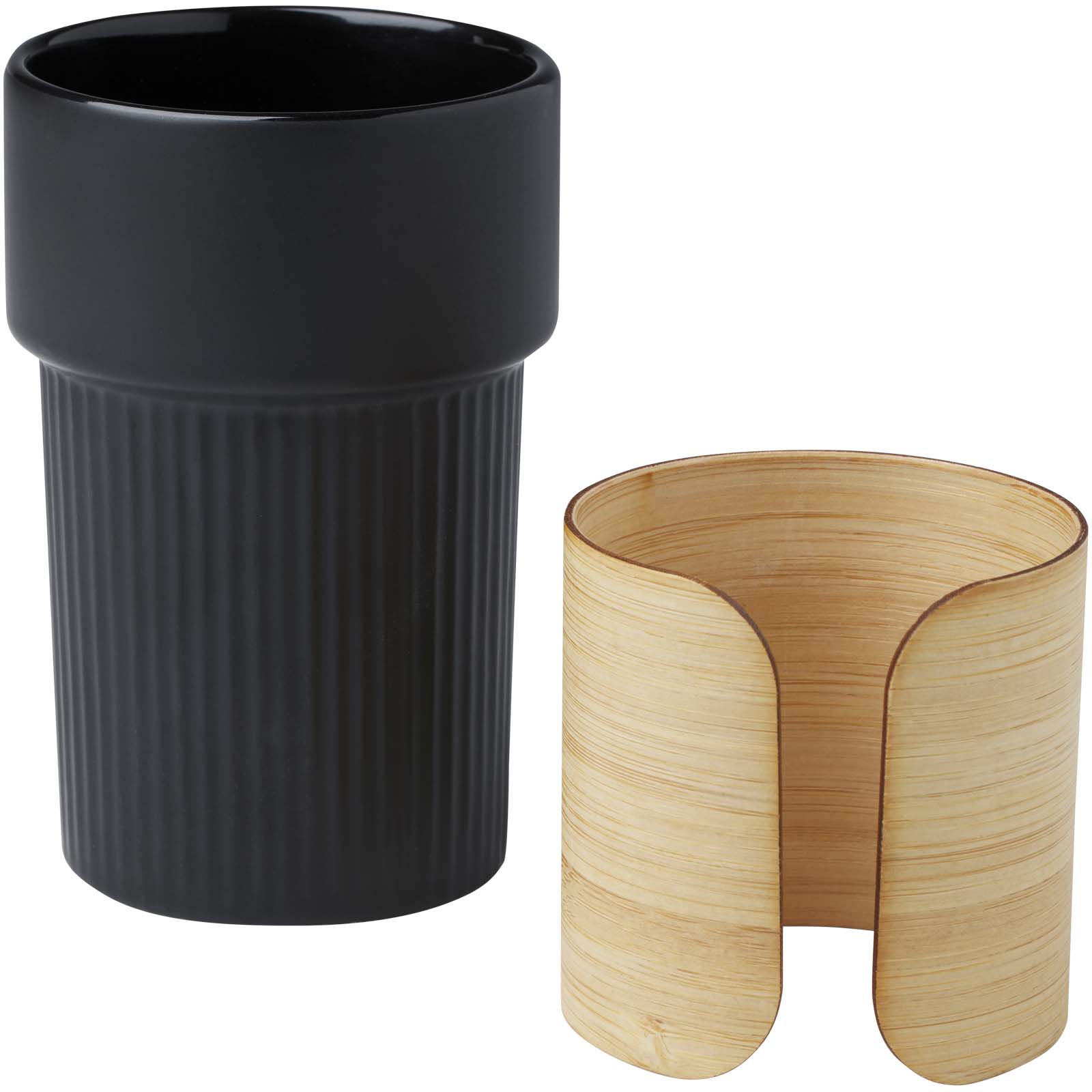 Fika 340 ml Becher mit Bambushülle schwarz