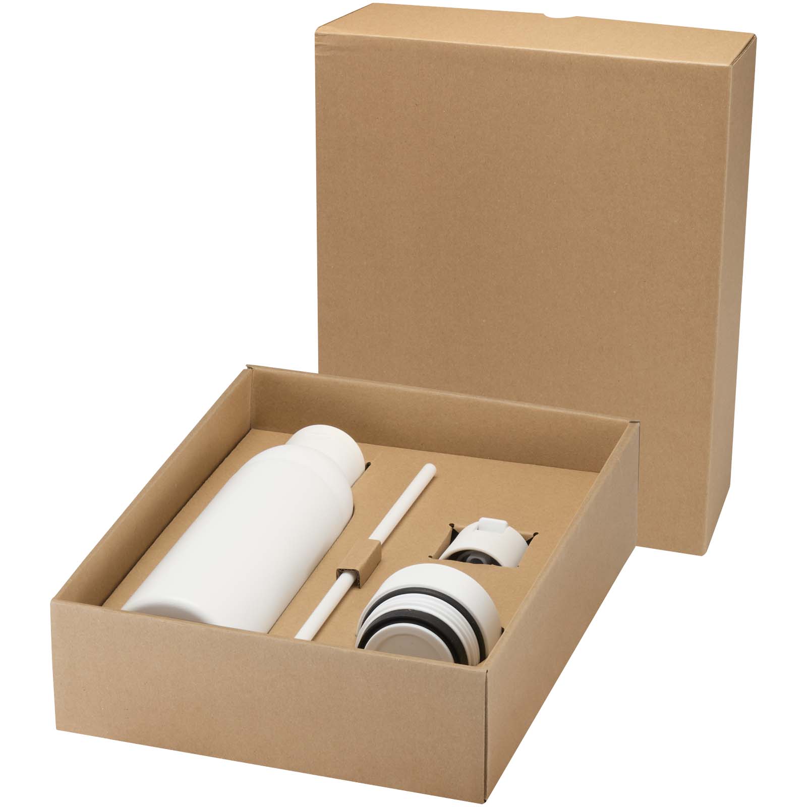 Illuminate 650 ml RCS-zertifizierte doppelwandige Trinkflasche aus recyceltem Edelstahl mit 3-teiligem Deckelset weiss