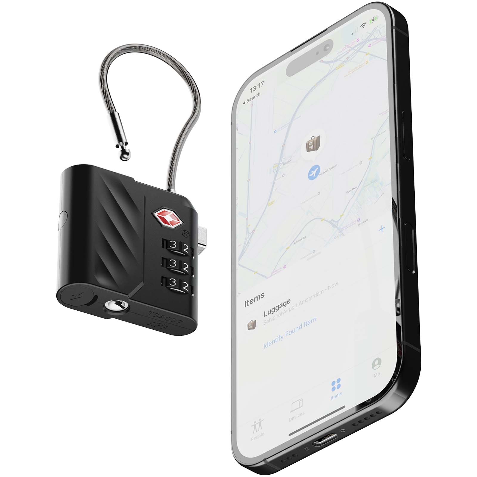 Xtorm Lock Tag TSA Zahlenschloss mit Standort Tracker schwarz