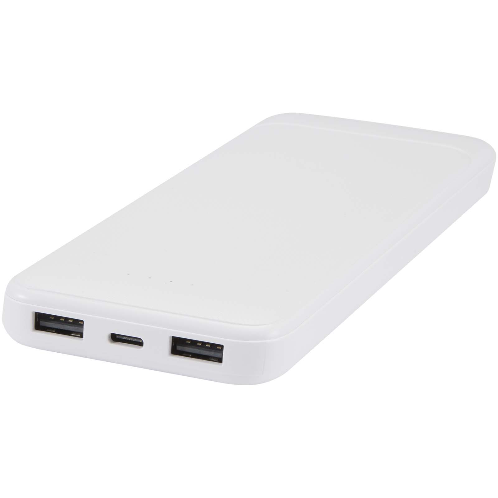 Adhil 10 W 10.000 mAh Powerbank aus recyceltem Kunststoff mit 2 integrierten Kabeln weiss