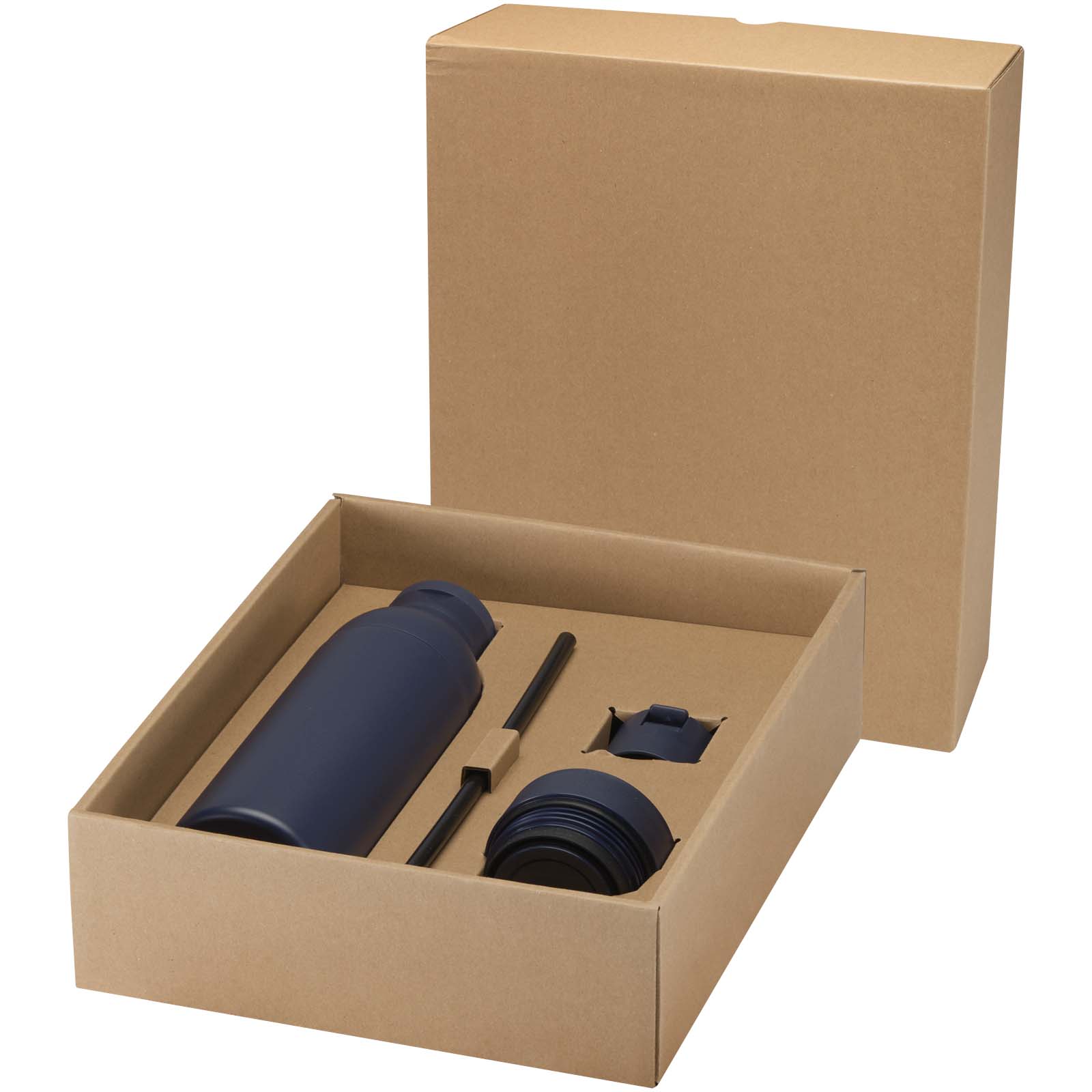 Illuminate 650 ml RCS-zertifizierte doppelwandige Trinkflasche aus recyceltem Edelstahl mit 3-teiligem Deckelset navy