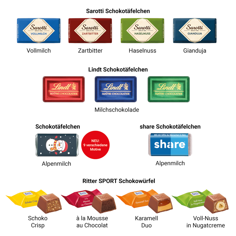 Adventskalender Schiff, Lindt Schokotäfelchen
