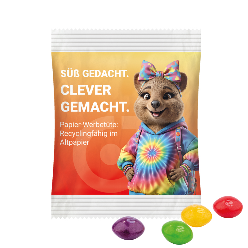 Minitüte 10 g, weiße kompostierbare Folie, Skittles Fruits Kaubonbons
