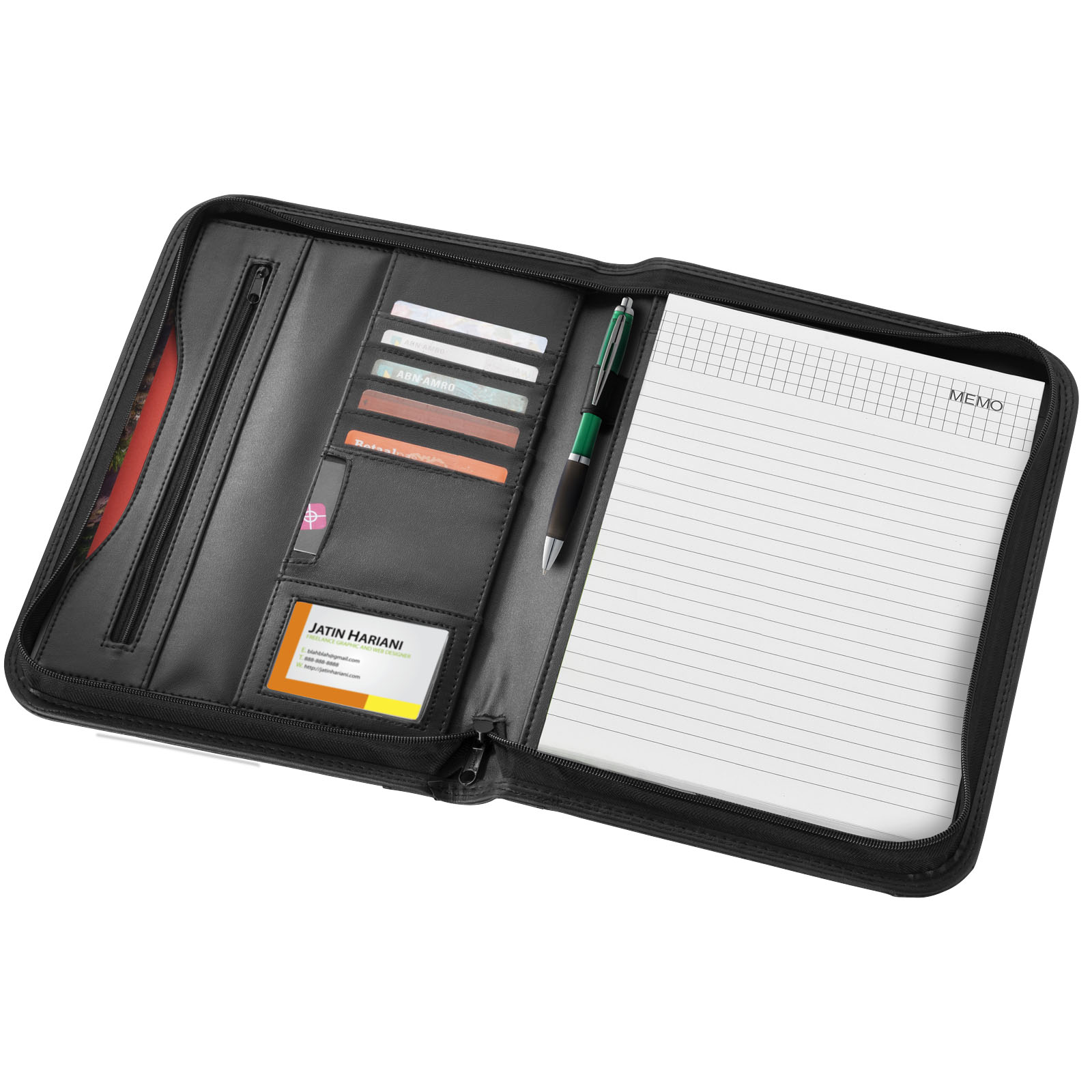 Ebony A4 Reißverschlussmappe schwarz