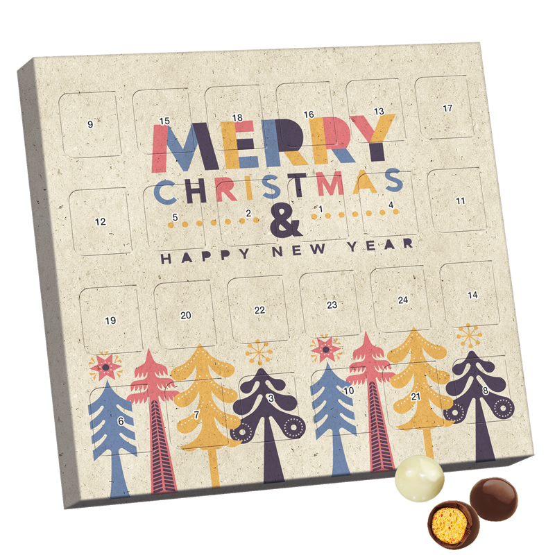 XS Adventskalender, Graspapier, Brandt Knusperkugeln Vollmilch