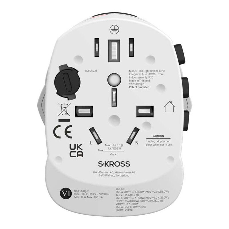 SKROSS® PRO Light USB AC30PD Reiseadapter weiss