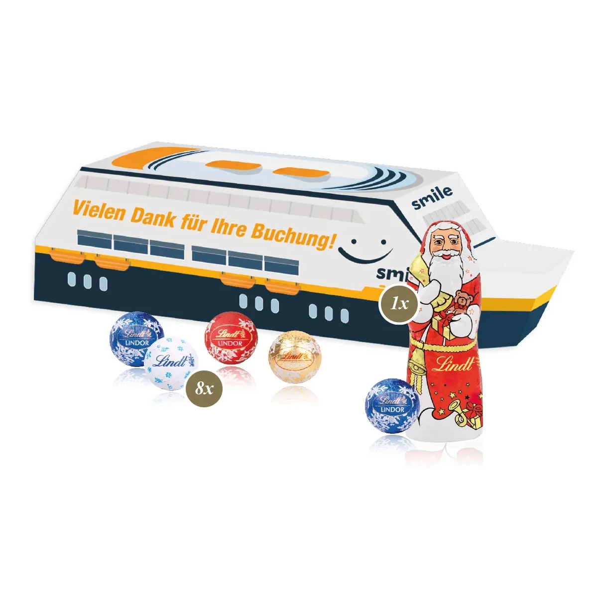 3D Präsent "Schiff" mit Lindt Minis und Nikolaus