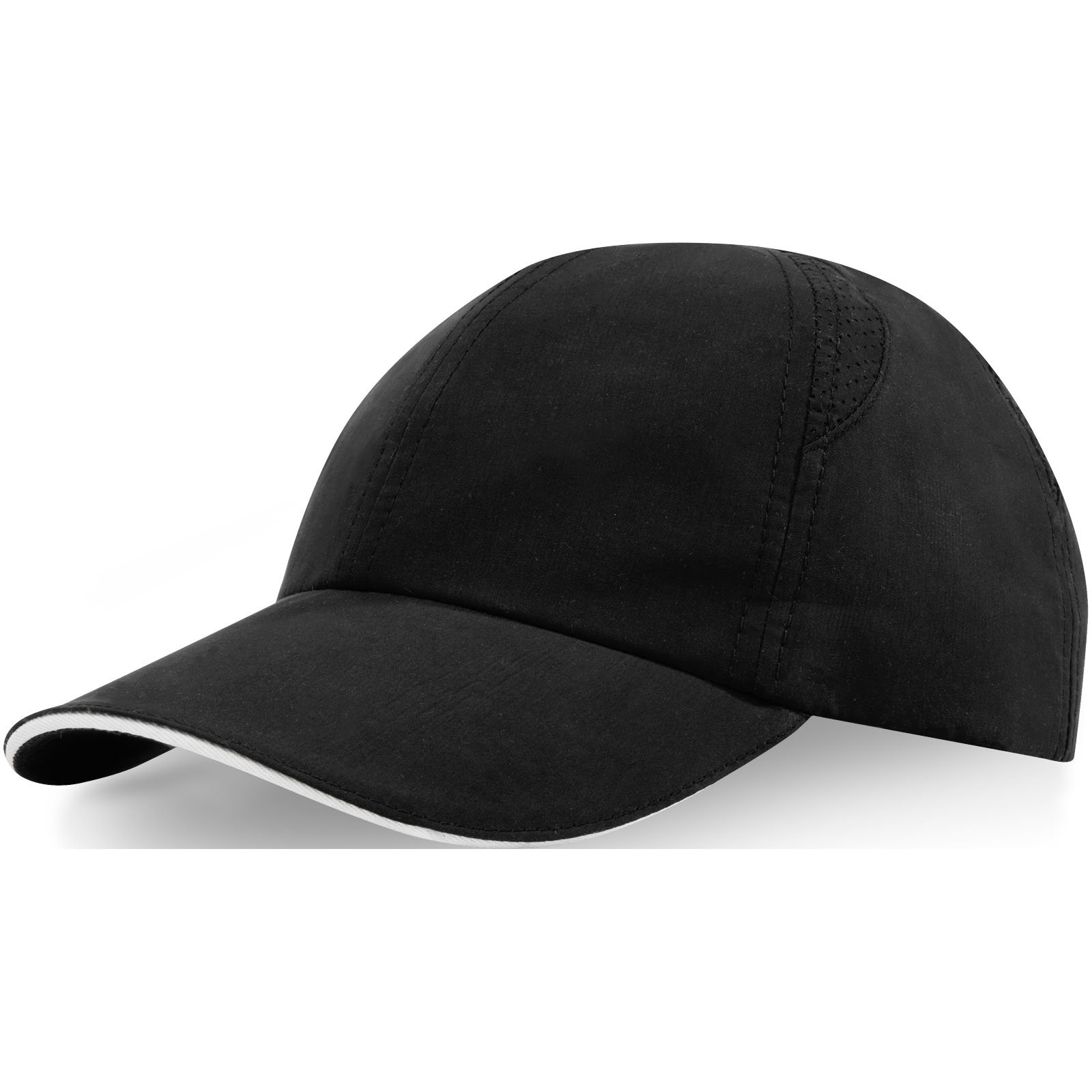 Morion 110 g/m² GRS recycelte Cool Fit Kappe mit sechs Segmenten schwarz