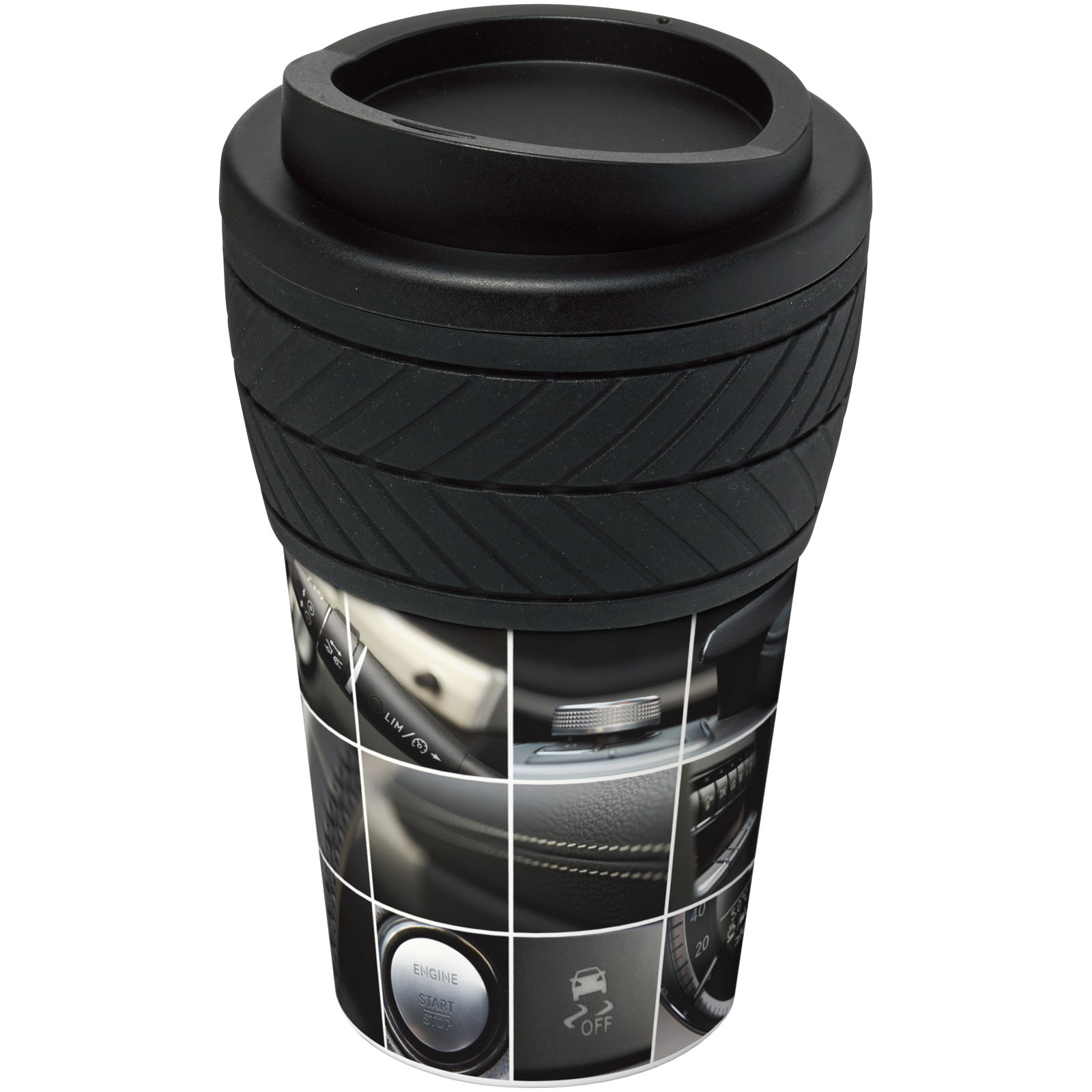 Brite-Americano® 350 ml Isolierbecher mit Schutzring Reifen-Design schwarz