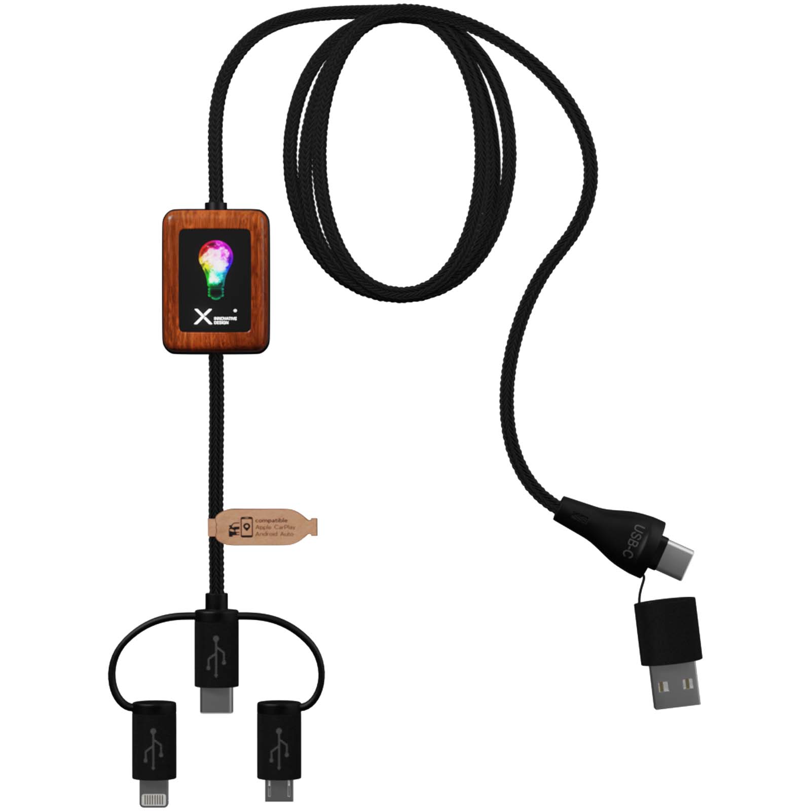 SCX.design C46 5-in-1 CarPlay-Kabel mit Leuchtlogo schwarz