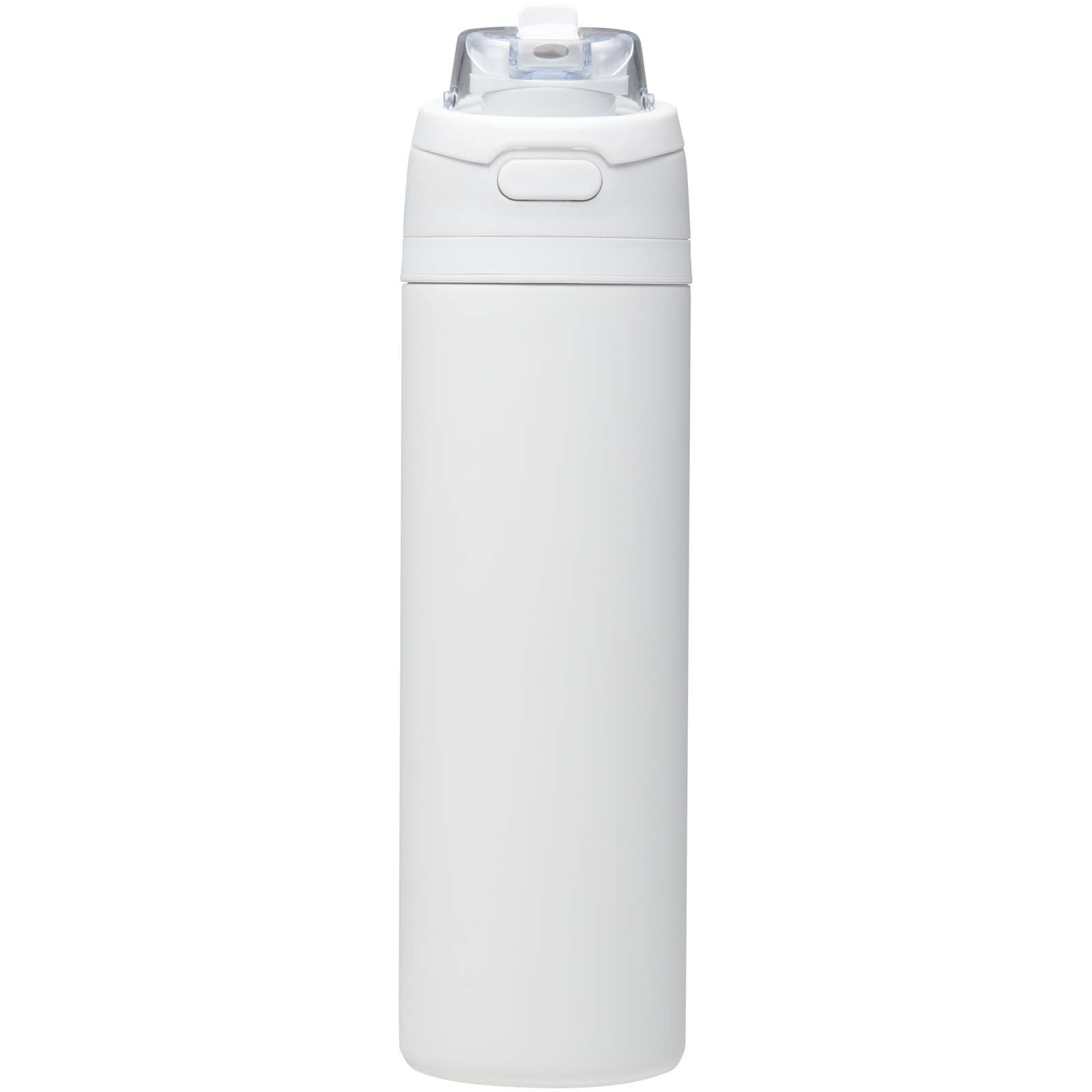Theron 800 ml RCS Trinkflasche aus recyceltem, einwandigem Edelstahl mit Multifunktionsdeckel und Klappstrohhalm weiss