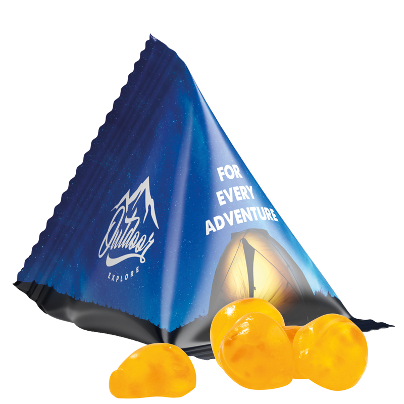 Fruchtgummi Tetraeder, weiße Folie, Trolli Vitamin Fruchtgummi