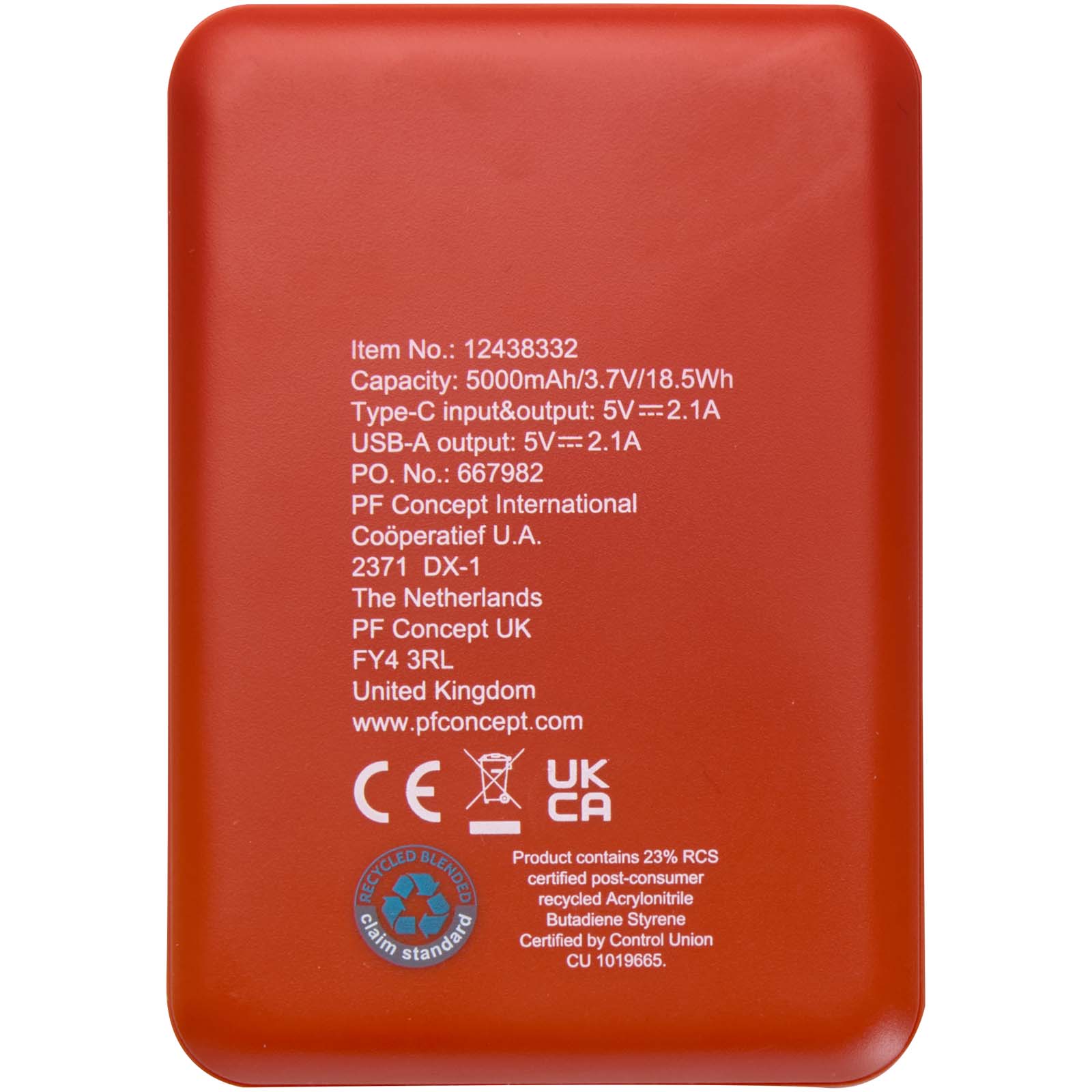 Asama 5000 mAh Typ-C Powerbank aus recyceltem Kunststoff ziegelstein