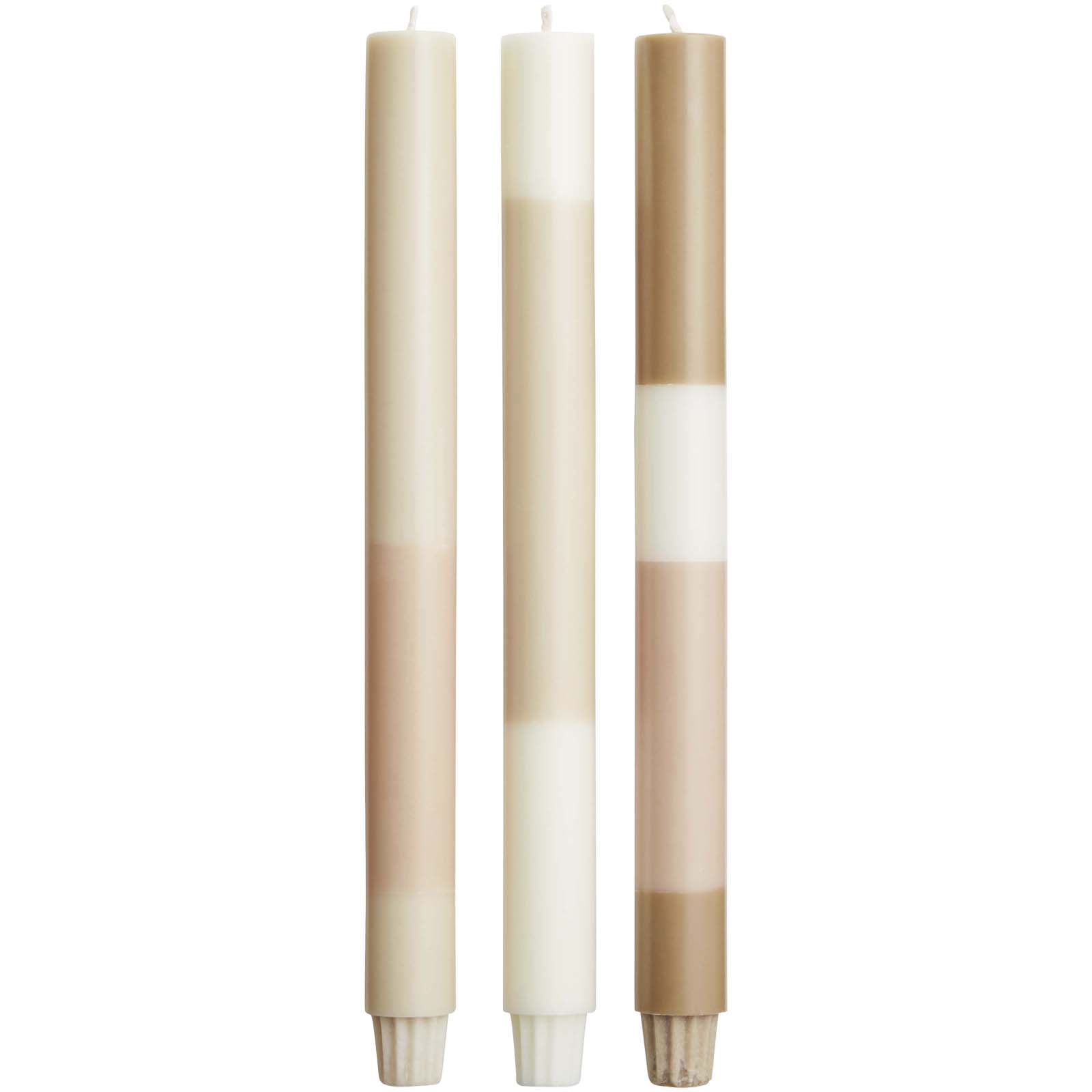 Originalhome Kerzen im Streifendesign – 3er-Set offwhite