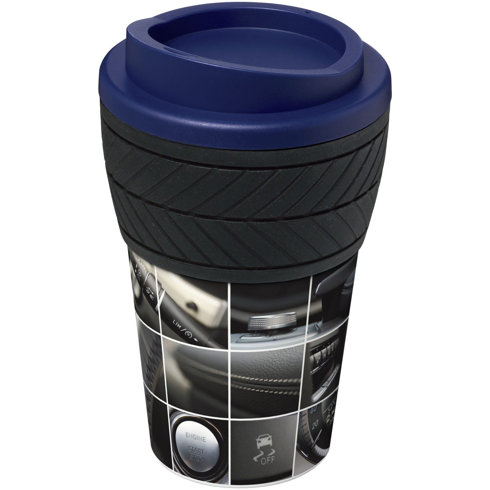 Brite-Americano® 350 ml Isolierbecher mit Schutzring Reifen-Design blau