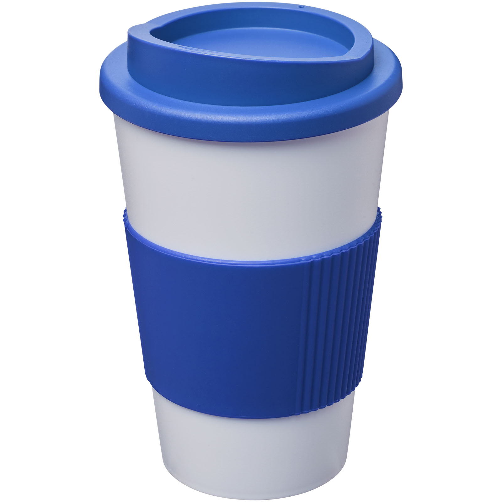 Americano® 350 ml Isolierbecher mit Schutzring mittelblau, weiss